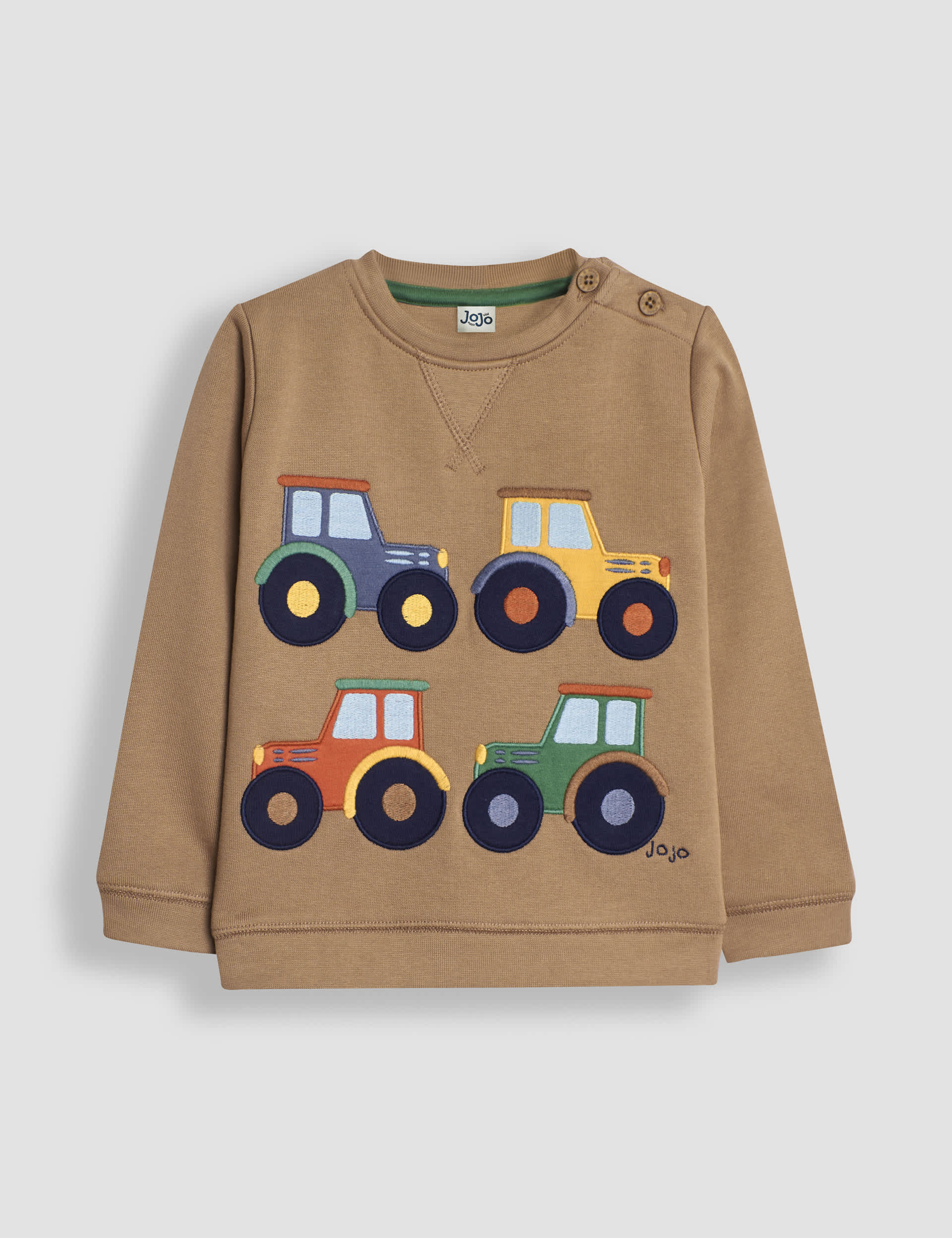 Jojo Maman Bb Boys Pure Cotton Tractor Sweatshirt (6 Mths - 6 Yrs) - 6-12M - Brown Mix, Brown Mix