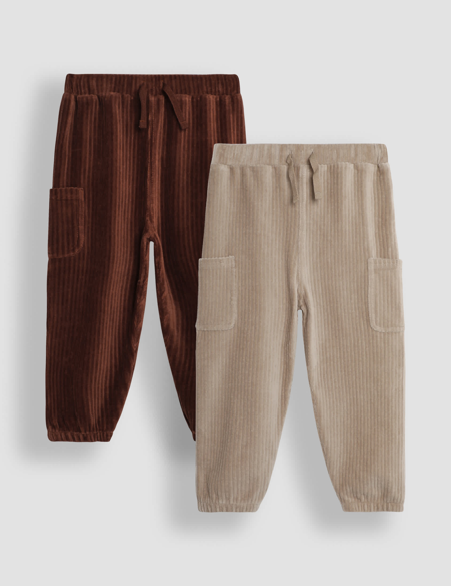 Jojo Maman Bb Boys 2pk Cotton Rich Velour Joggers (0-4 Yrs) - 2-3 Y - Brown Mix, Brown Mix