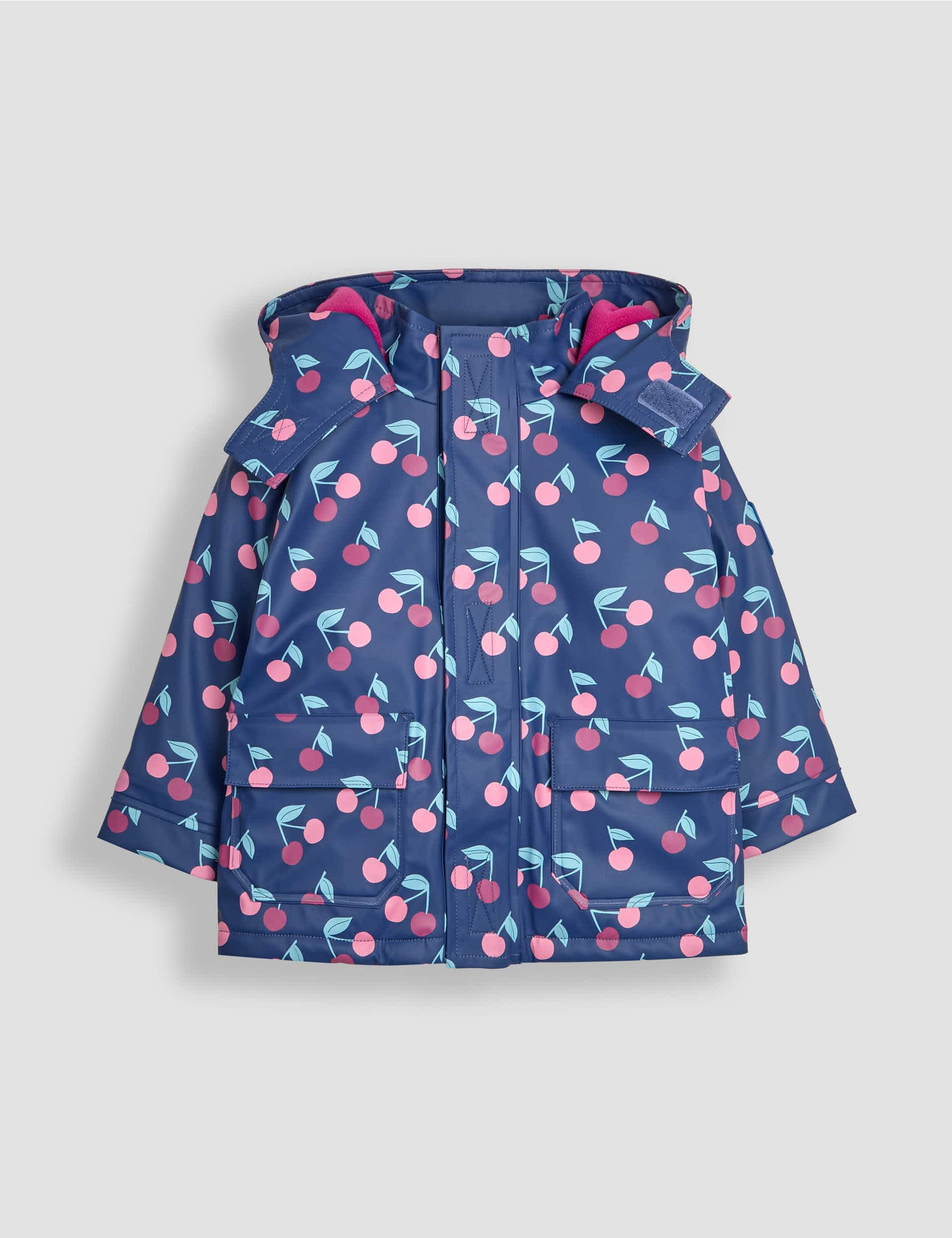 Jojo Maman Bb Girls Cherry Hooded Jacket (1-6 Yrs) - 2-3 Y - Dark Navy Mix, Dark Navy Mix