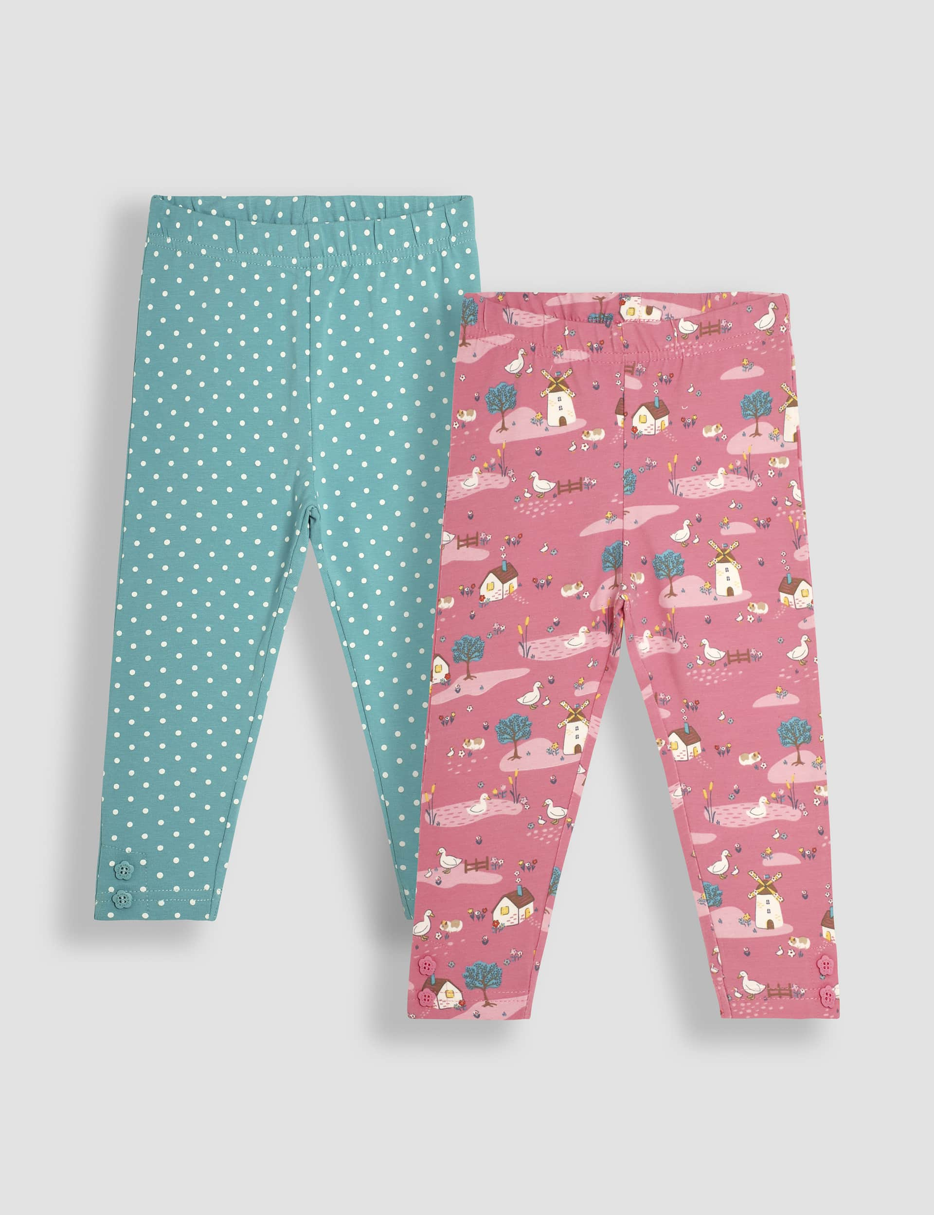 Jojo Maman Bb Girls 2pk Cotton Rich Patterned Leggings (6 Mths - 6 Yrs) - 2-3 Y - Pink Mix, Pink M