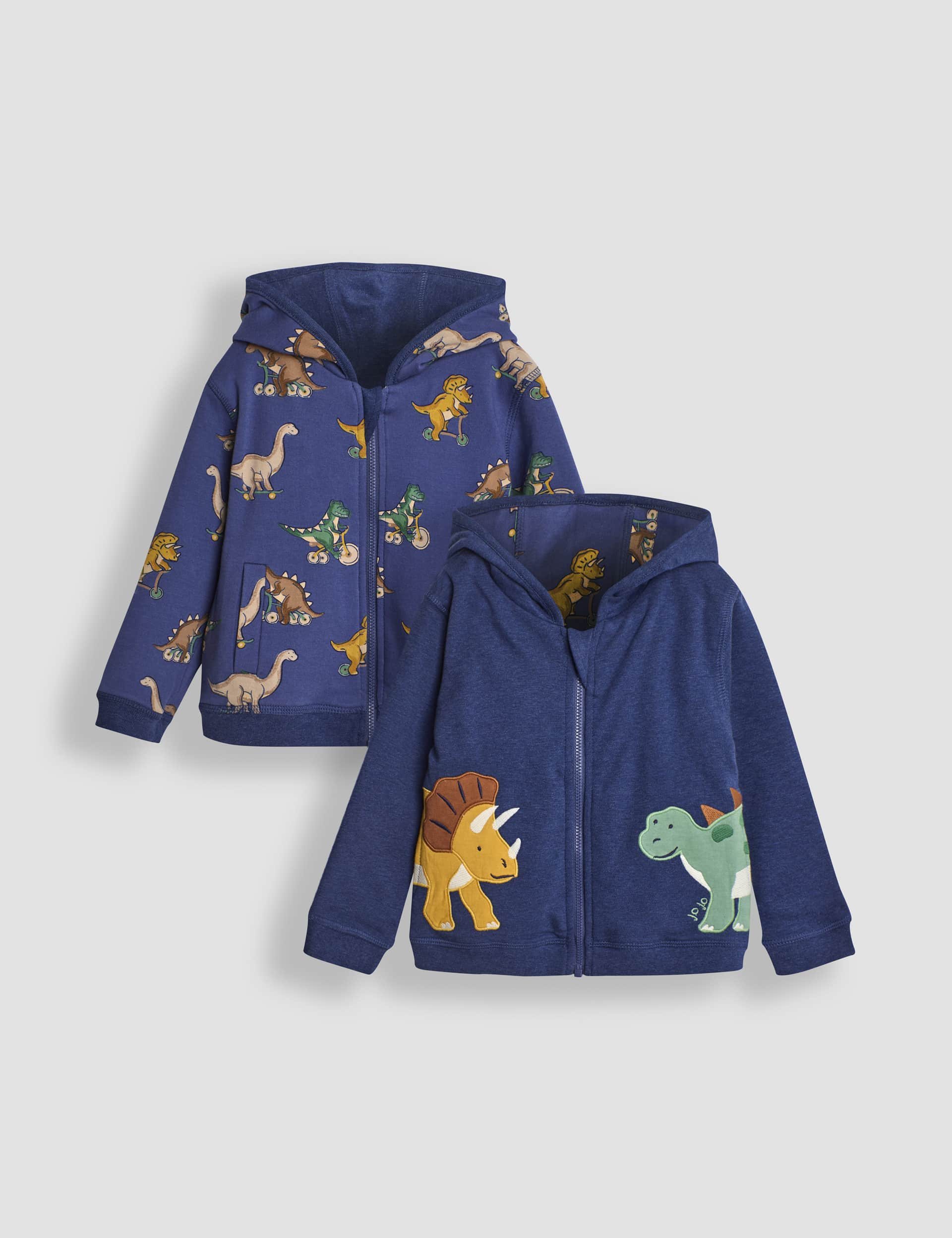 Jojo Maman Bb Boys Pure Cotton Reversible Dinosaur Hoodie (6 Mths - 6 Yrs) - 2-3 Y - Indigo, Indig