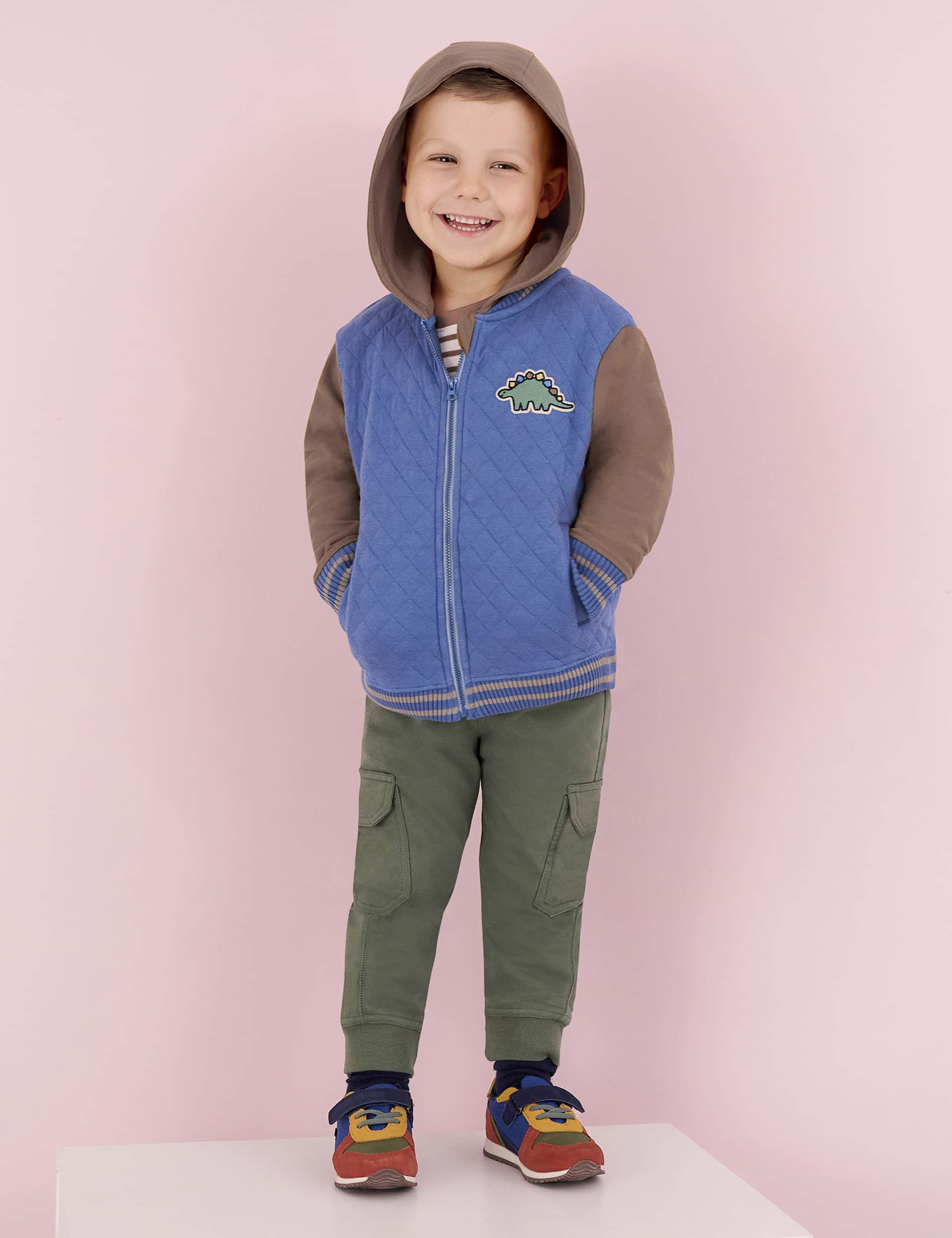 Jojo Maman Bb Boys Cotton Rich Dinosaur Hooded Bomber (6 Mths - 6 Yrs) - 2-3 Y - Blue Mix, Blue Mi