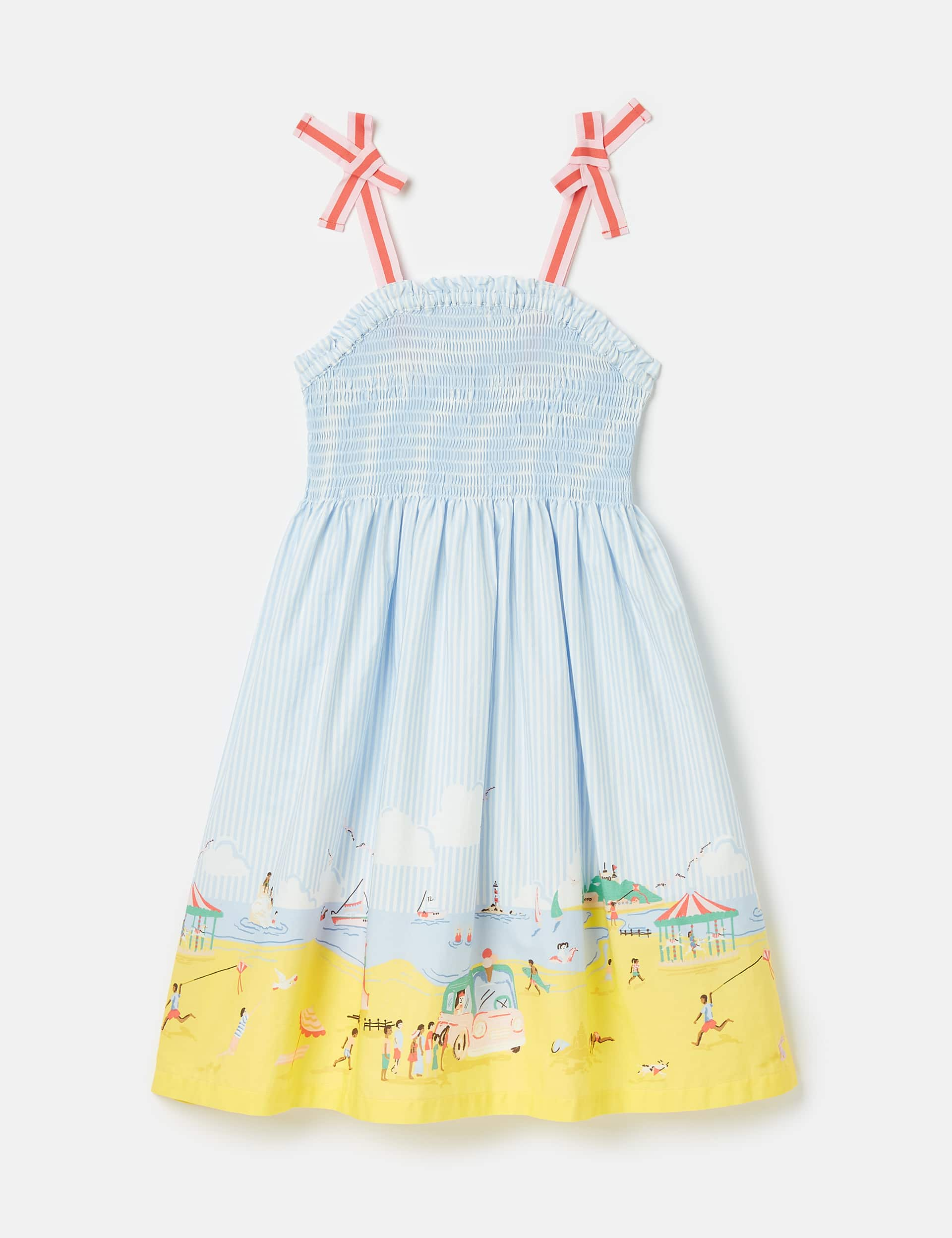 Joules Girls Pure Cotton Seaside Dress (2-11 Yrs) - 4-5 Y - Blue Mix, Blue Mix,Light Pink Mix