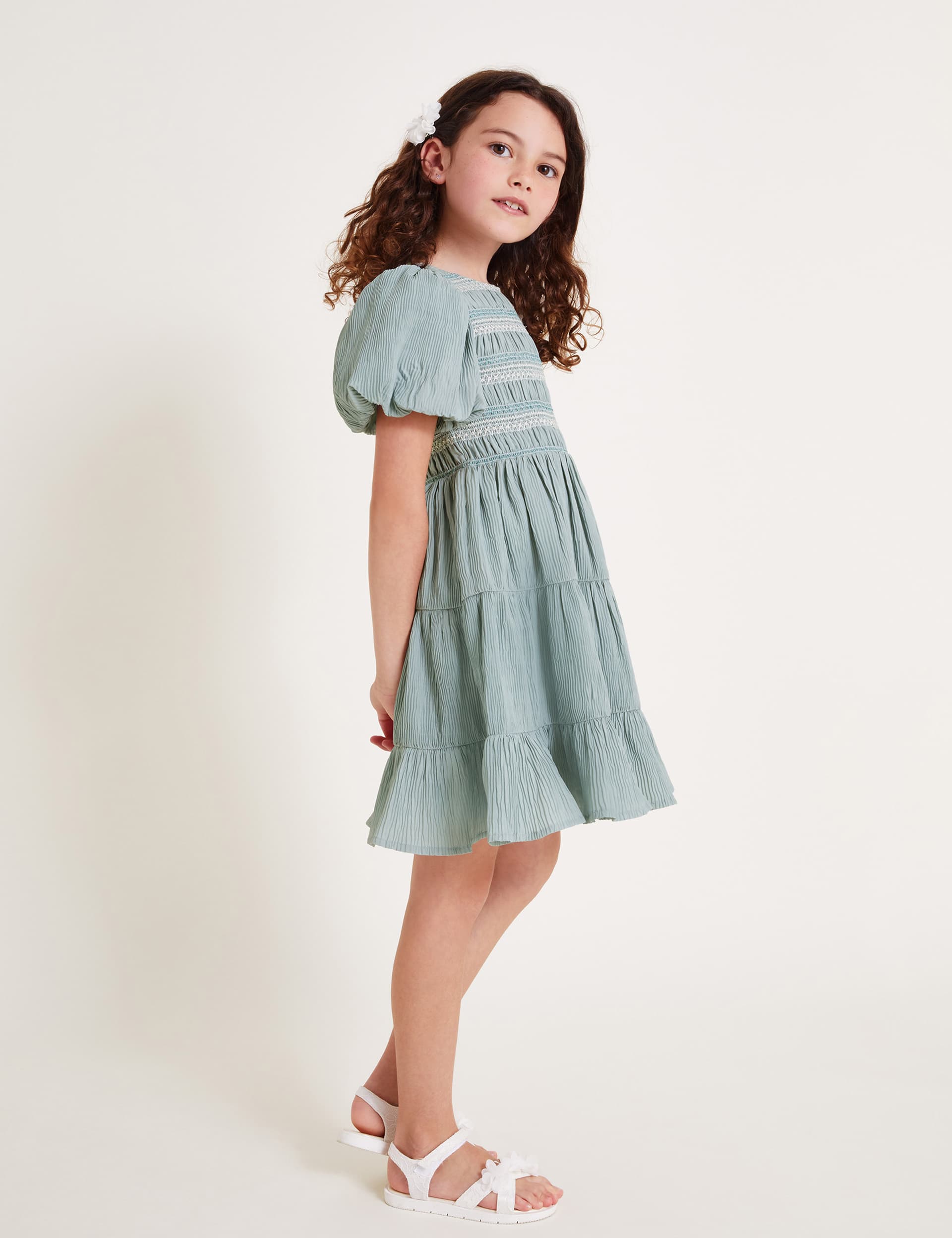 Monsoon Girls Shirred Dress (3-13 Yrs) - 14-15 - Green, Green