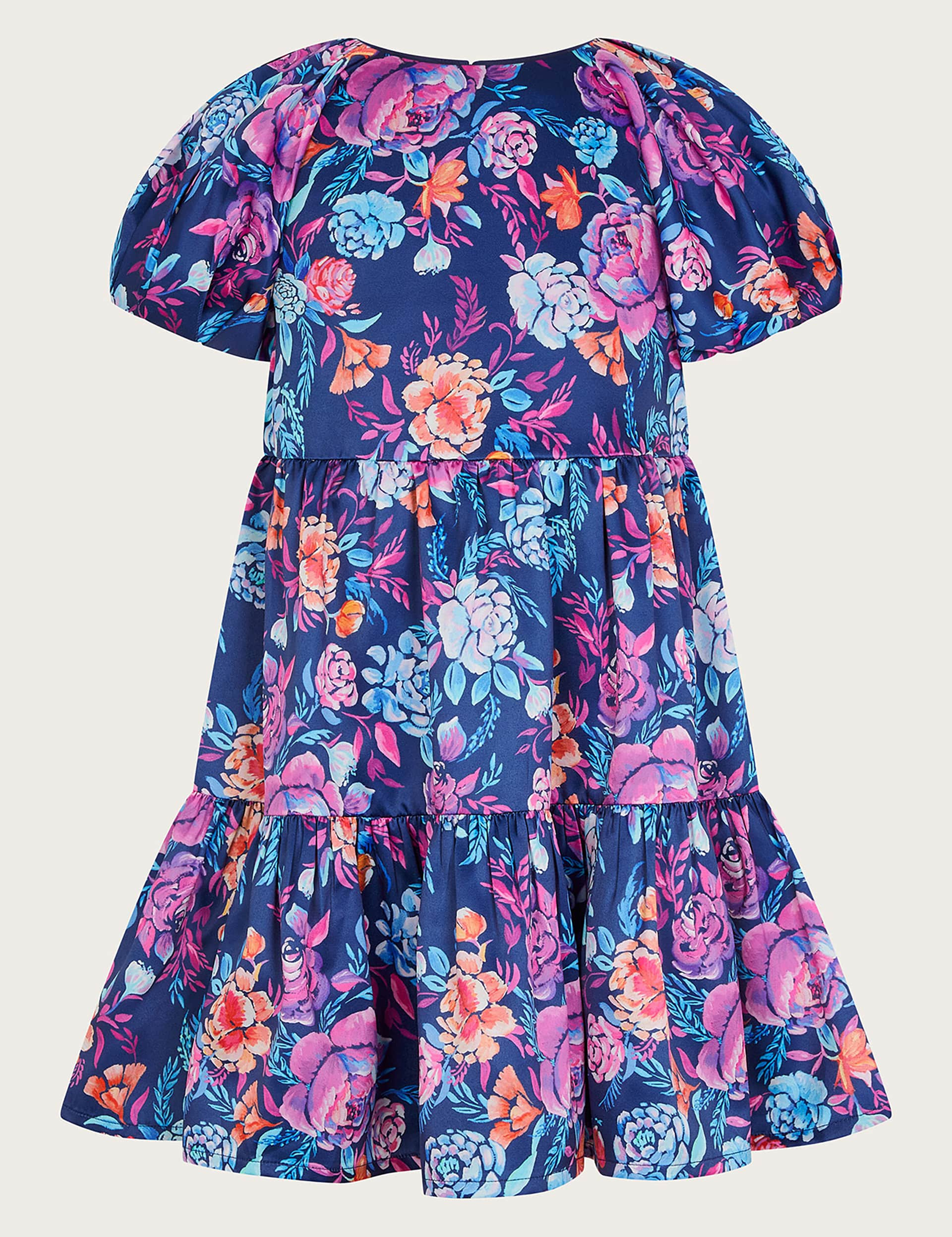 Monsoon Girls Floral Tiered Party Dress (3-13 Yrs) - 8y - Navy Mix, Navy Mix