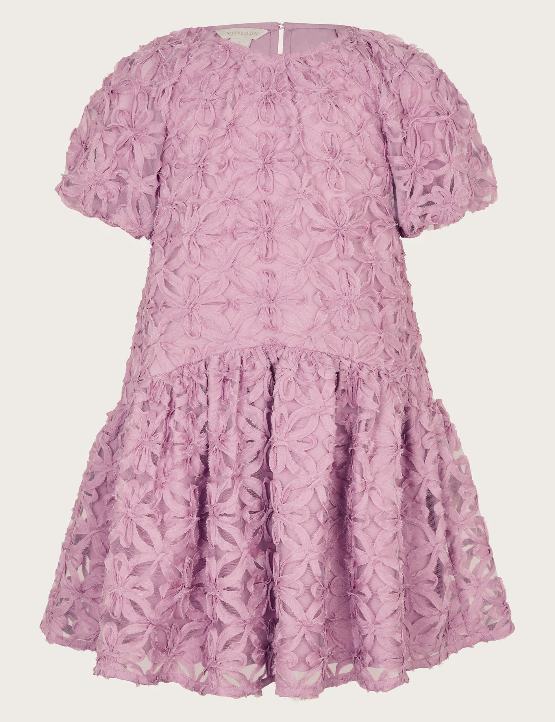 Monsoon Girls Textured Floral Drop Waist Occasion Dress (3-15 Yrs) - 6y - Lilac, Lilac