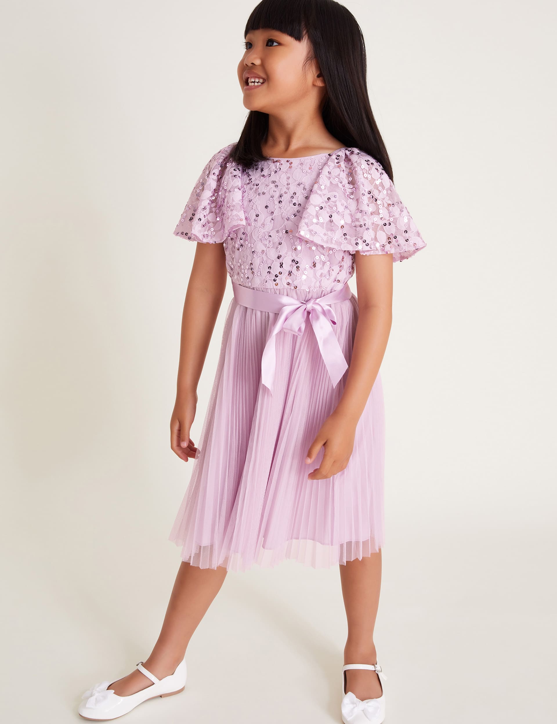 Monsoon Girls Sequin Pleated Dress (3-15 Yrs) - 10y - Lilac, Lilac