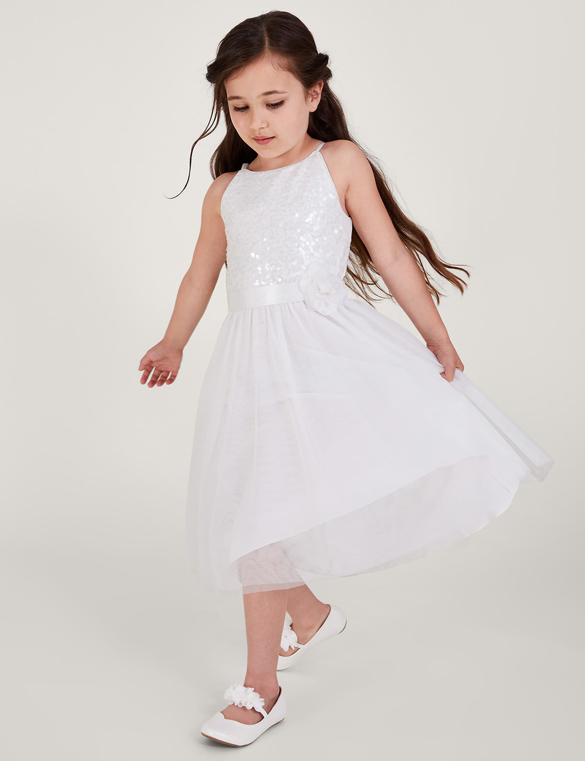 Monsoon Girls Tulle Sequin Dress (3-15 Yrs) - 5y - Ivory, Ivory