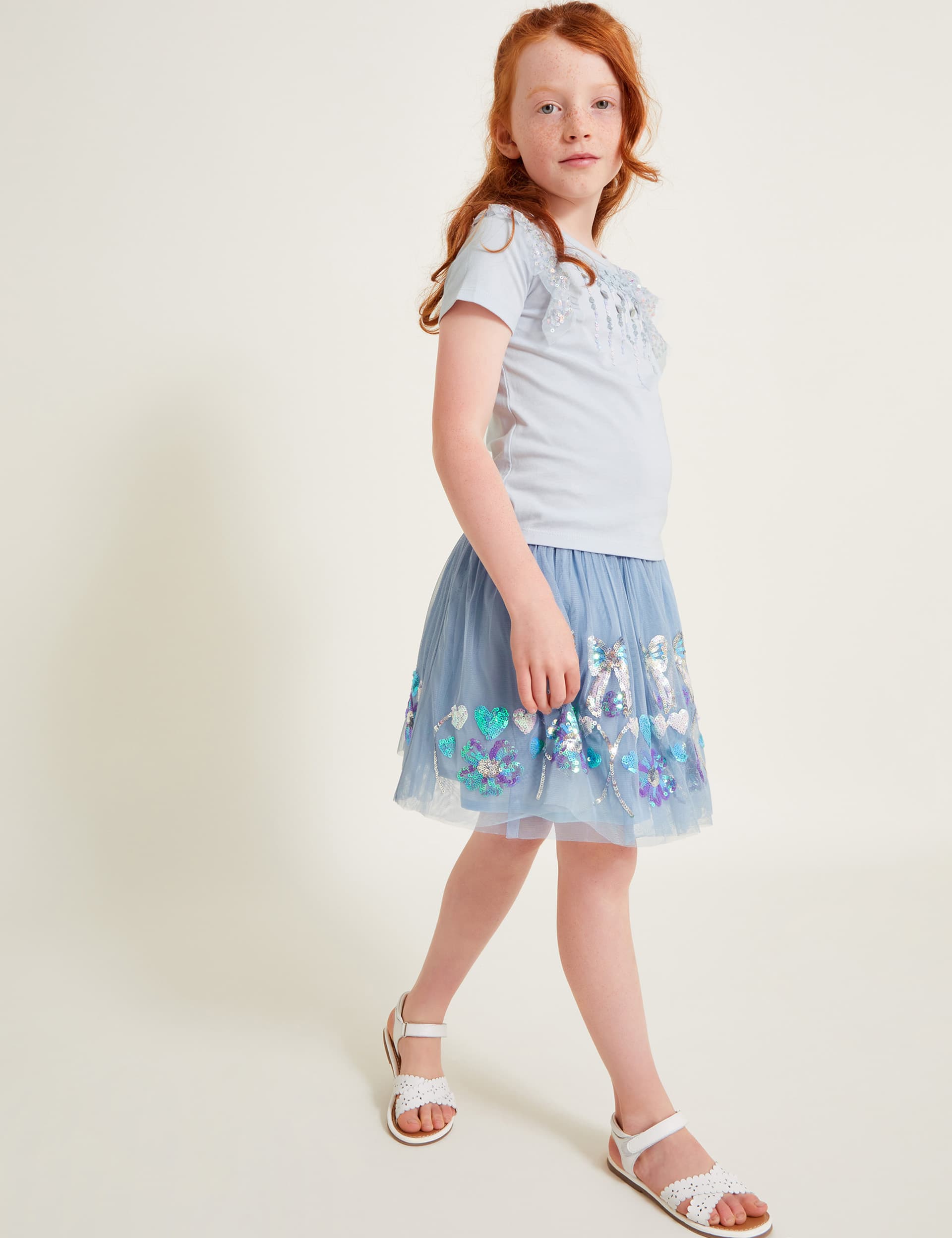 Monsoon Girls Mini Pure Cotton Sequin Skirt (3-13 Yrs) - 9-10Y - Blue Mix, Blue Mix