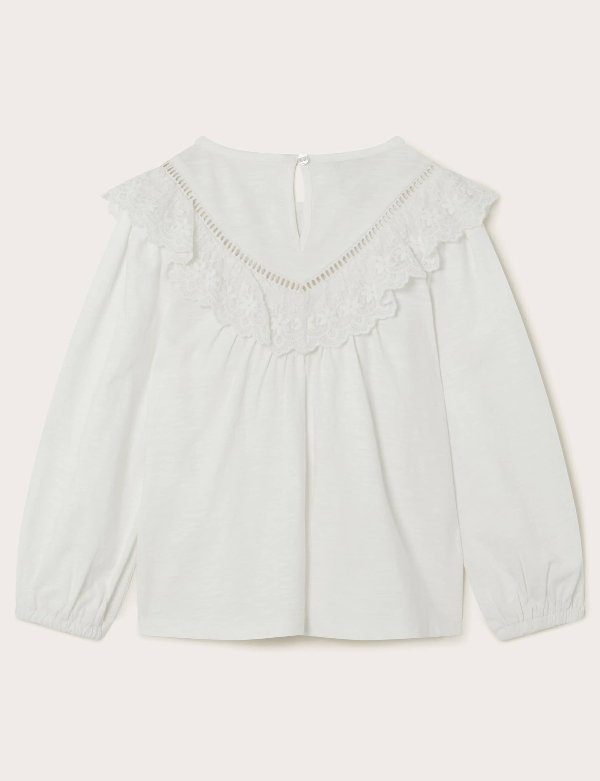 Monsoon Girls Pure Cotton Lace Frill Blouse (3-13 Yrs) - 9-10Y - White Mix, White Mix