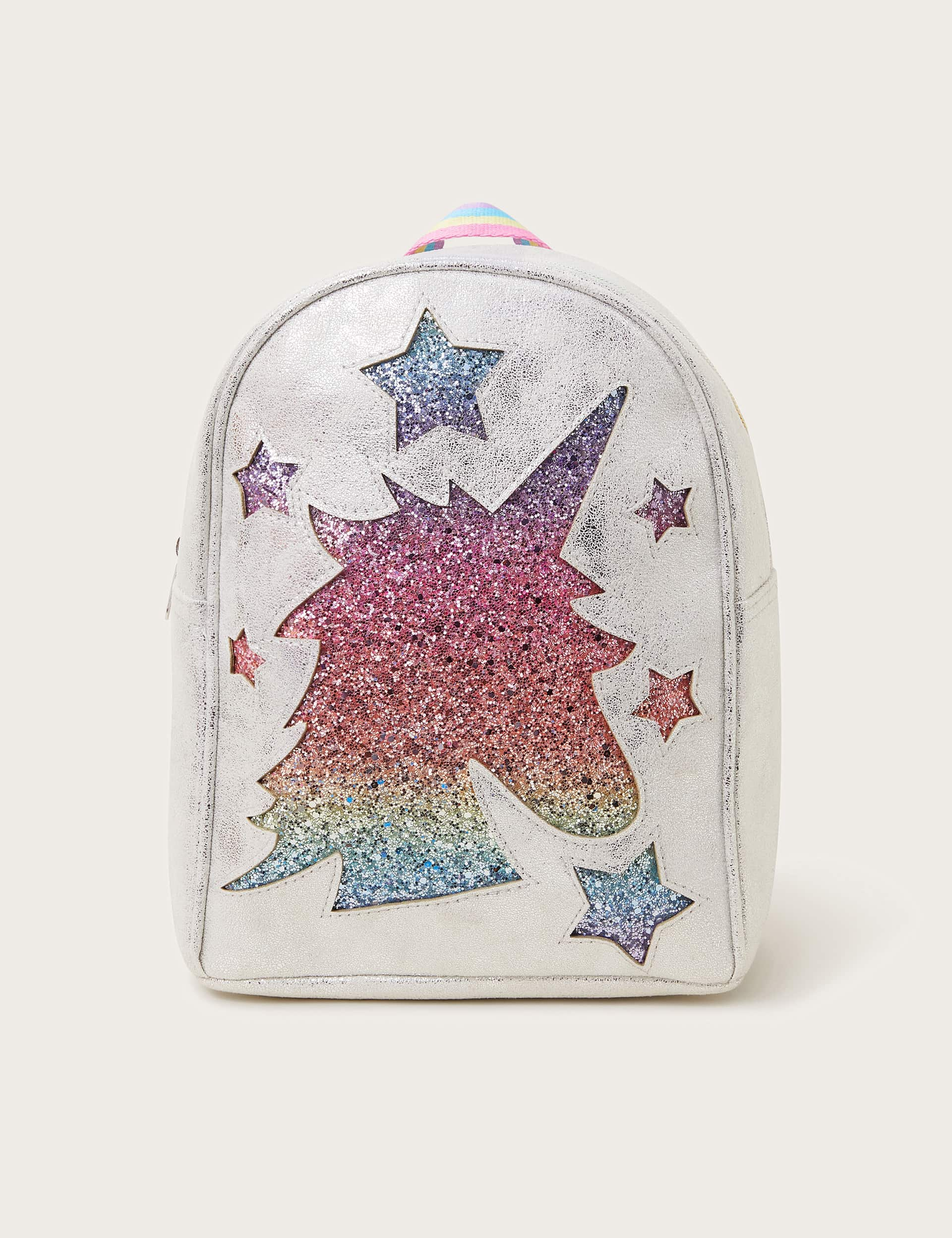 Monsoon Kids Glitter Rainbow Unicorn Backpack - Silver Mix, Silver Mix