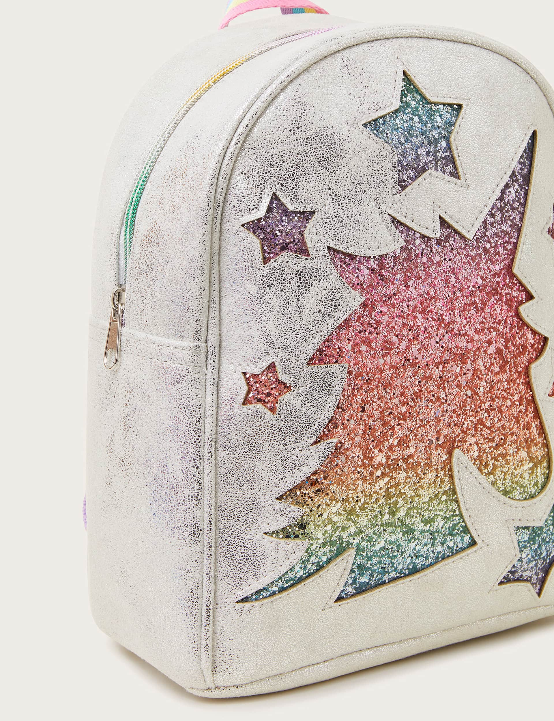 Monsoon Kids Glitter Rainbow Unicorn Backpack - Silver Mix, Silver Mix