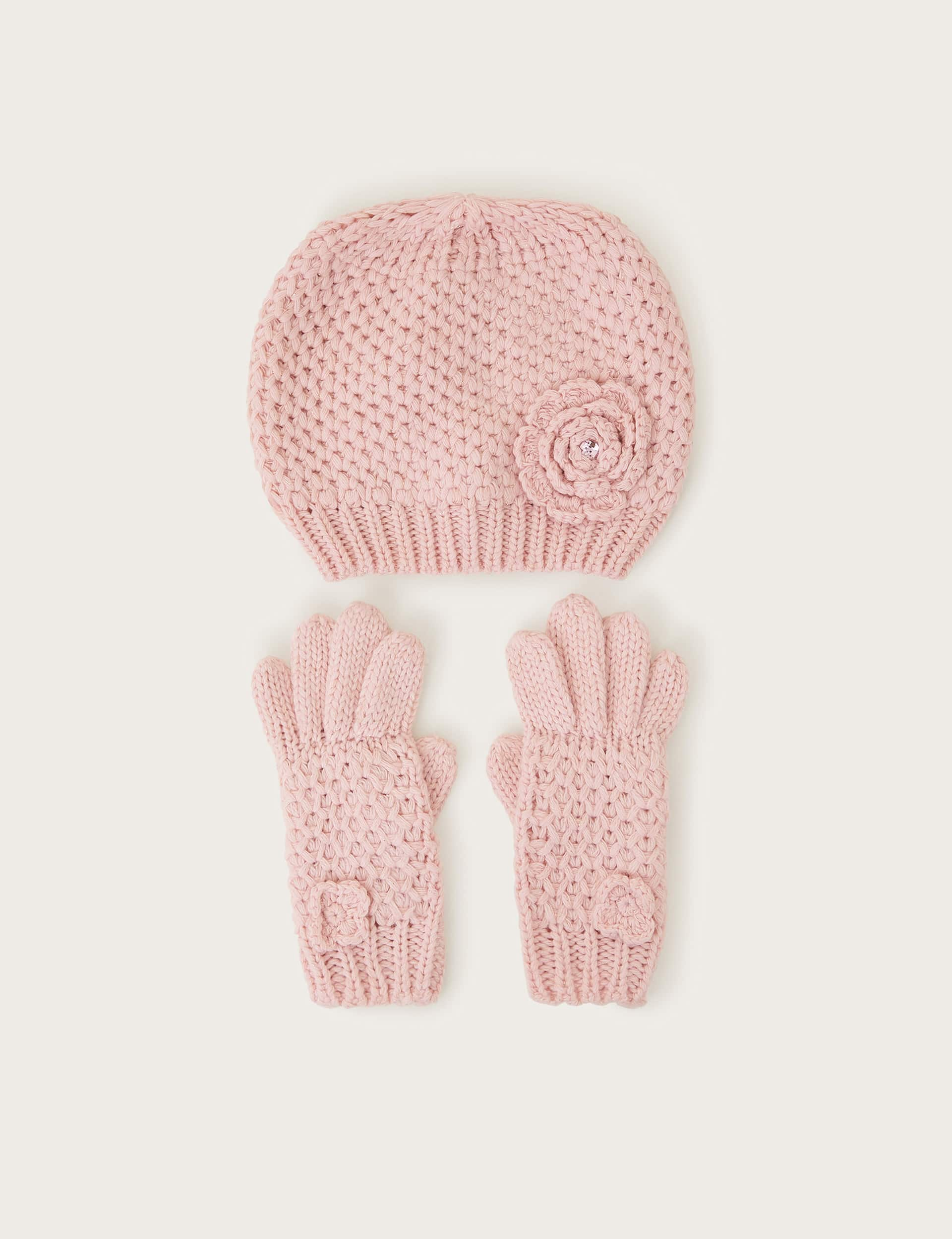 Monsoon Kids Floral Hat and Glove Set (3-13 Yrs) - 3-6y - Pink, Pink