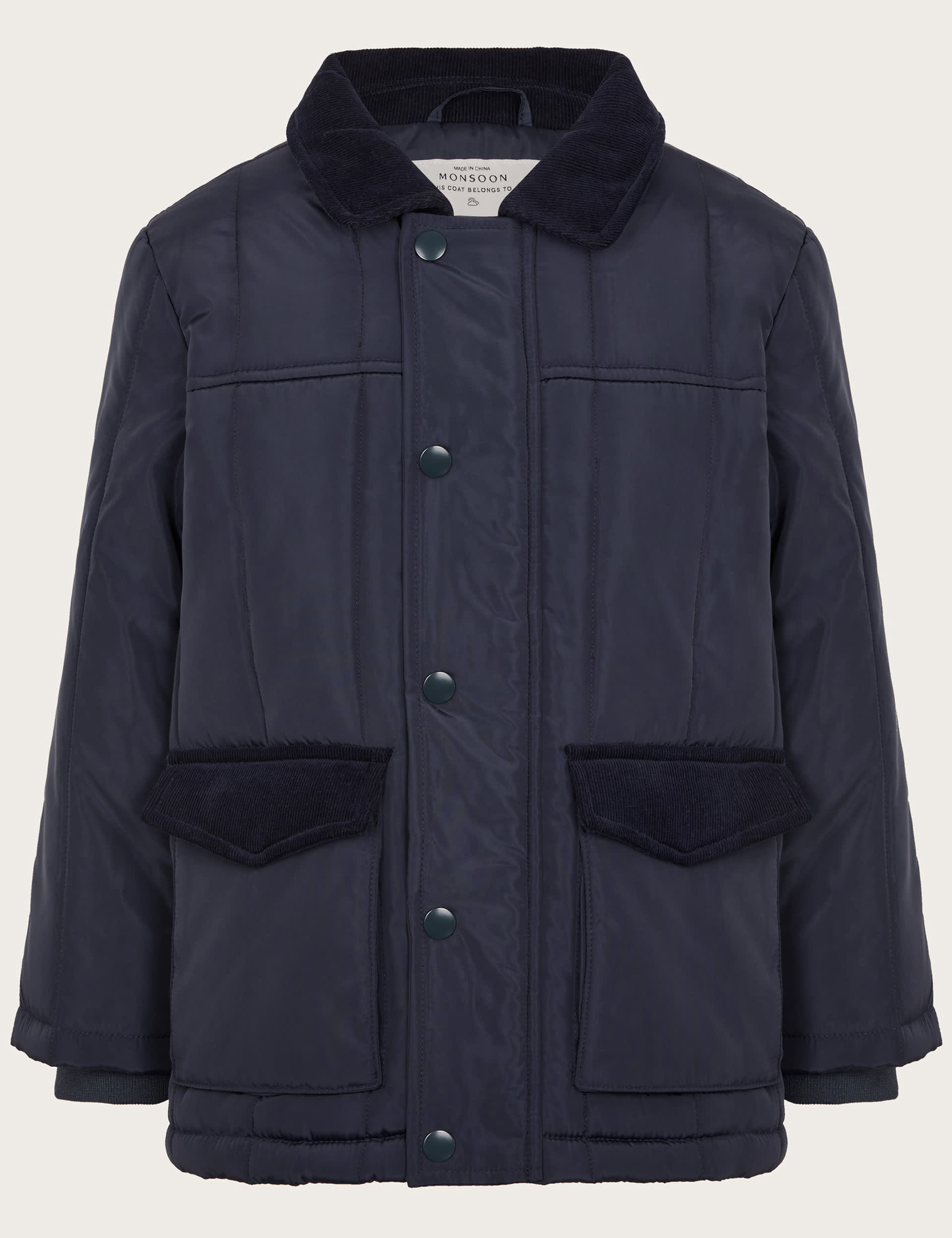 Monsoon Boys CORD COLLAR QUILTED JACKET - 7-8 Y - Navy, Navy