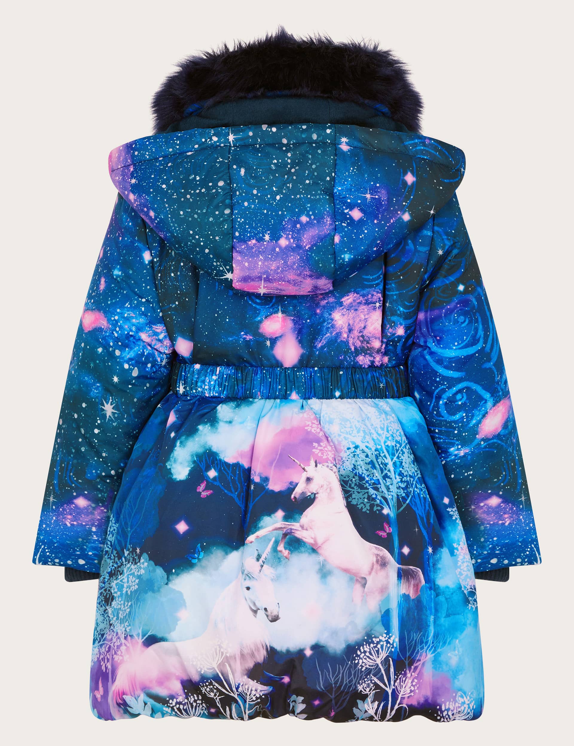 Monsoon Girls Unicorn Print Hooded Coat (3-15 Yrs) - 9-10Y - Navy Mix, Navy Mix