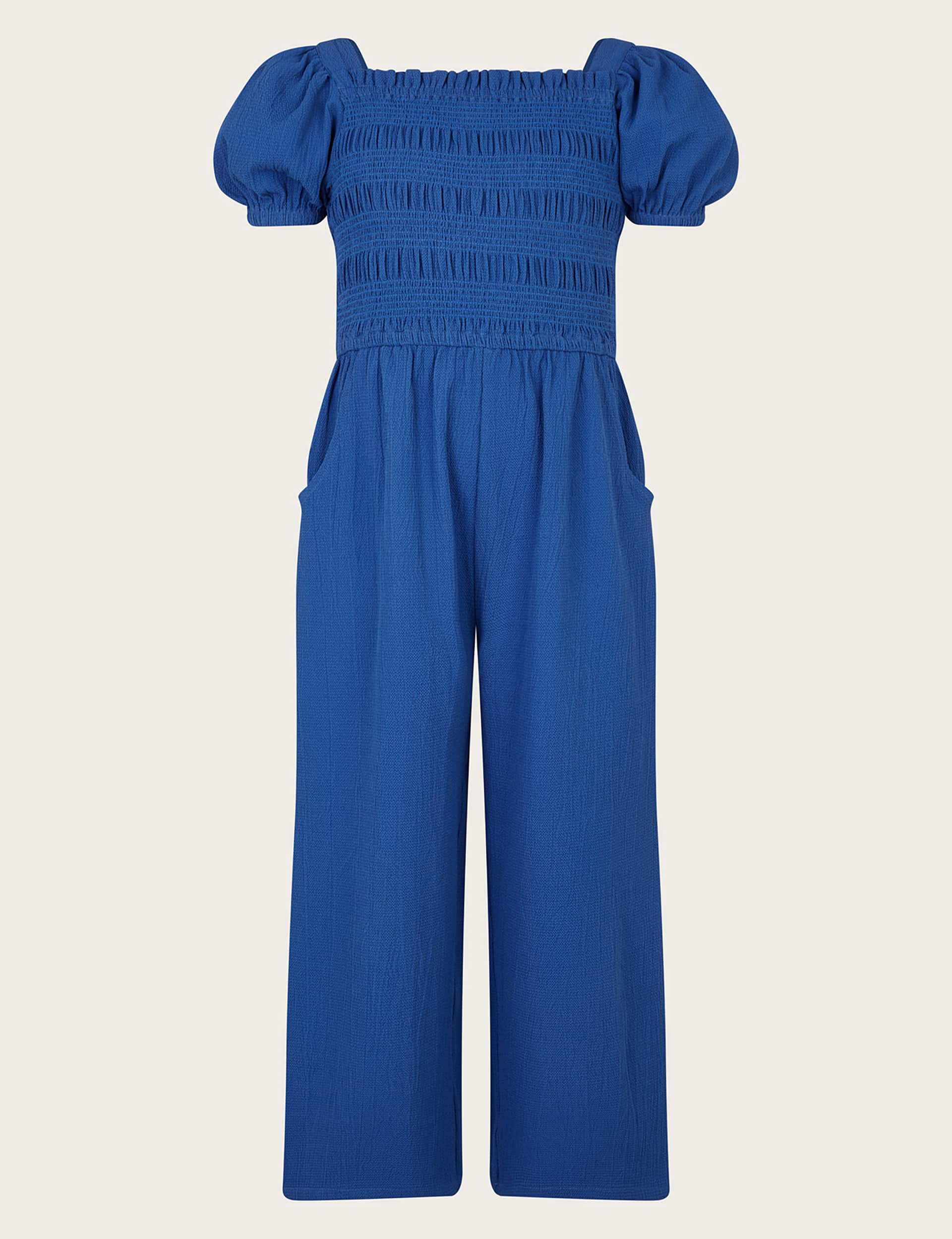 Monsoon Girls Shirred Jumpsuit (3-13 Yrs) - 12-13 - Blue, Blue