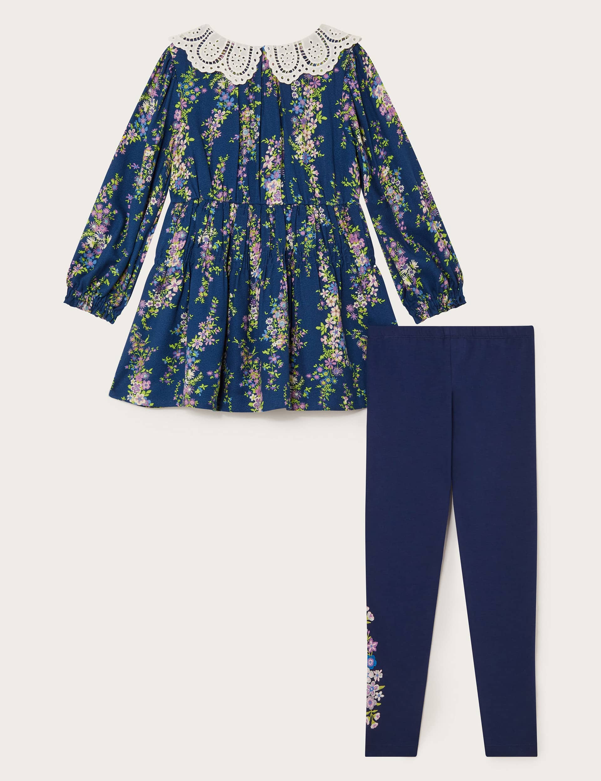 Monsoon Girls 2pc Floral Top and Bottom Outfit (3-13 Yrs) - 3-4 Y - Navy Mix, Navy Mix