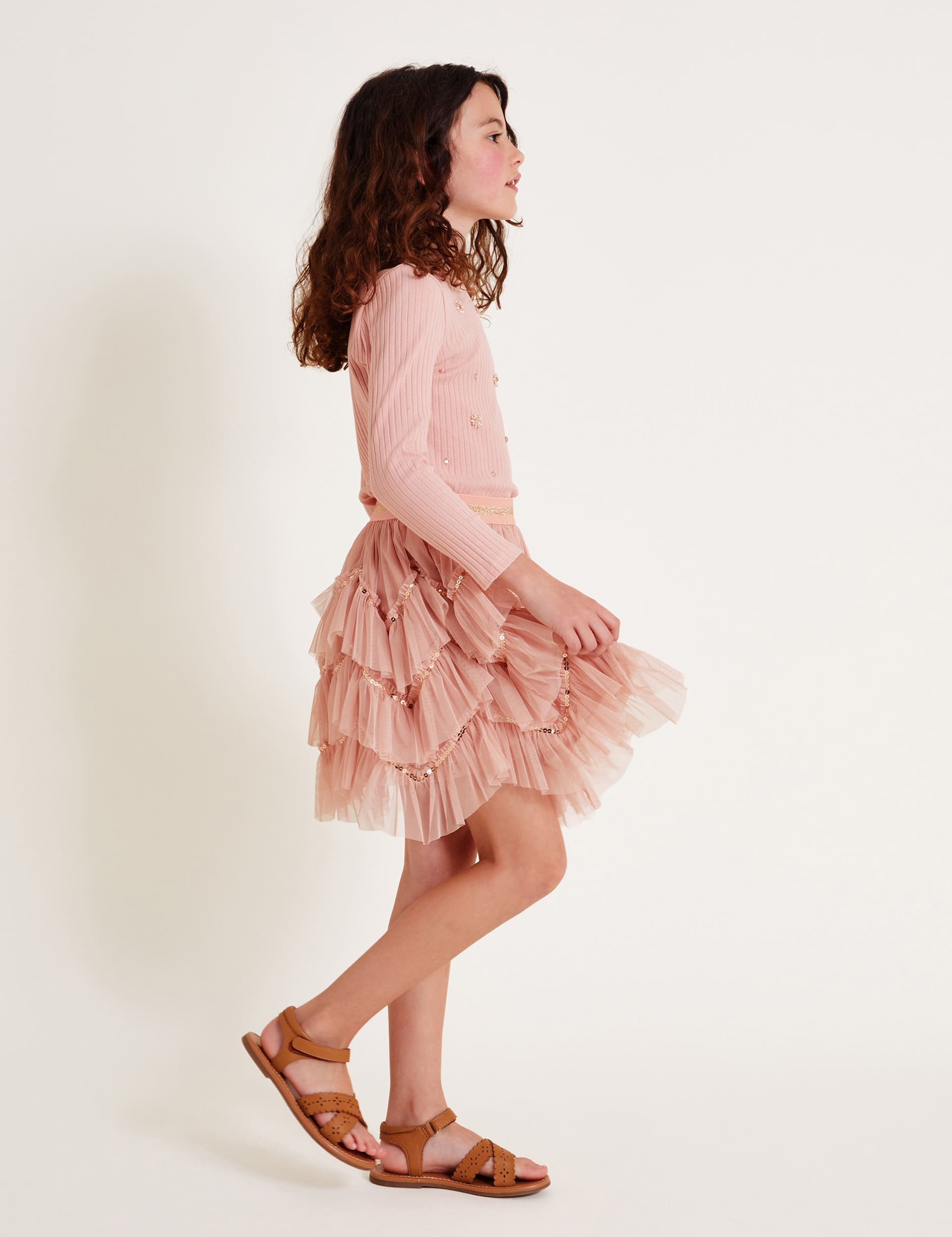 Monsoon Girls 2pc Embellished Tulle Party Outfit (3-13 Yrs) - 7-8 Y - Pink Mix, Pink Mix