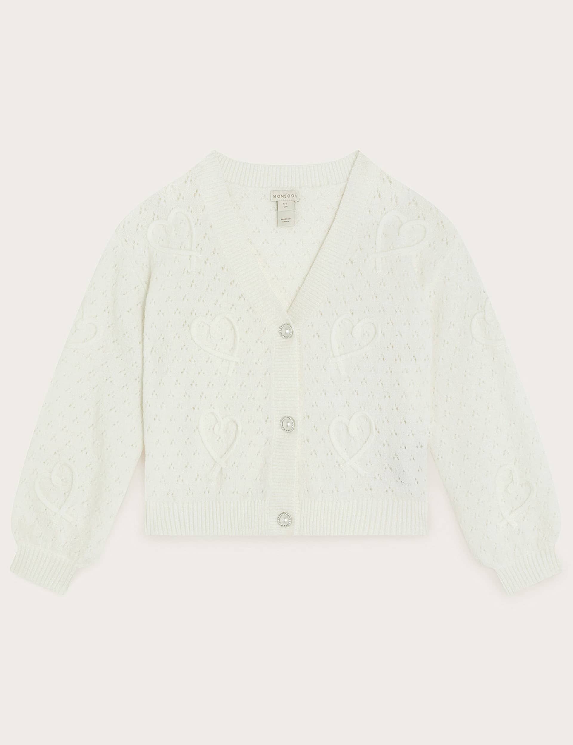 Monsoon Girls IVORY HEART CORNELLI CARDIGAN - 7-8 Y - Ivory Mix, Ivory Mix