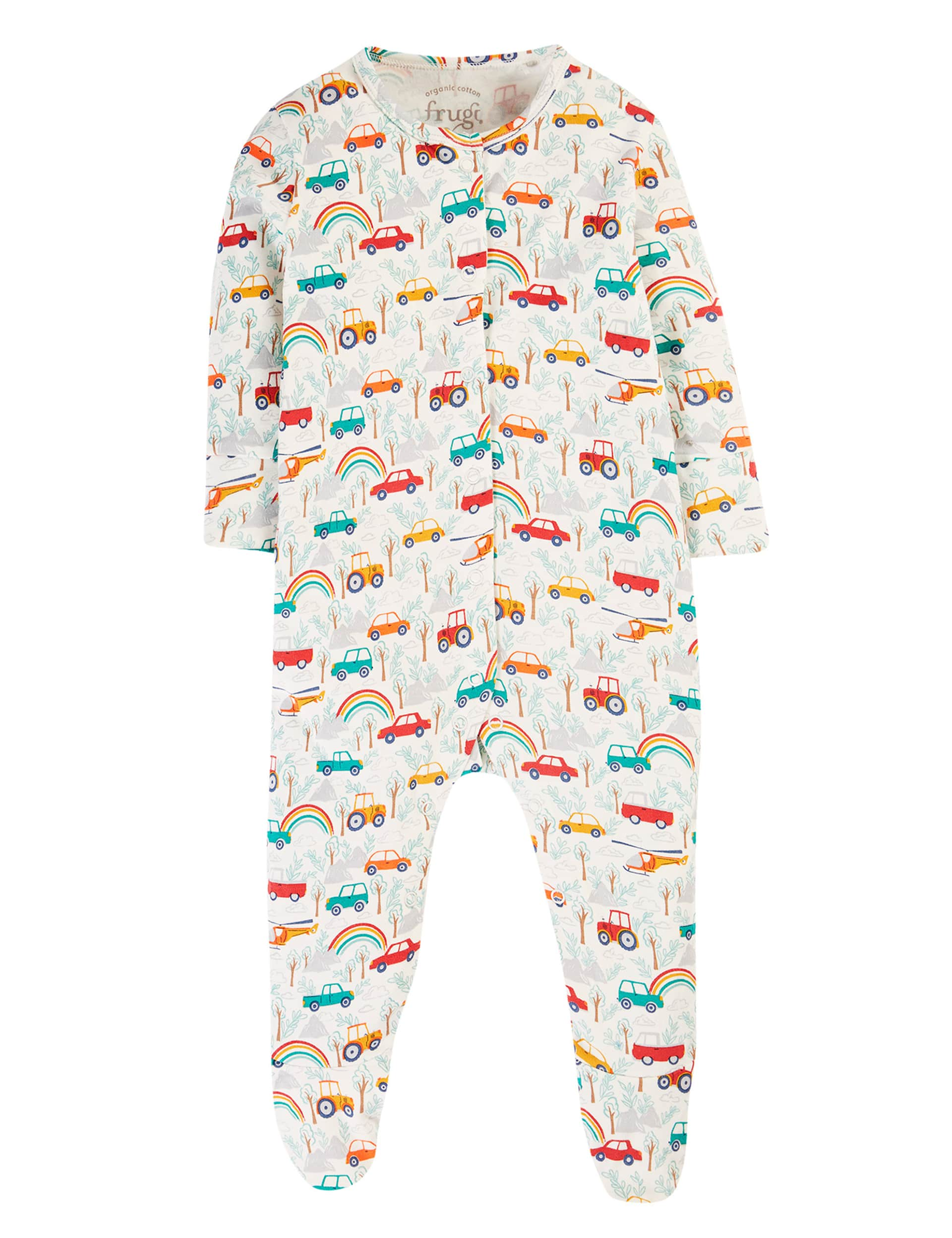 Frugi Boys Pure Cotton Car Sleepsuit (0-18 Mths) - 0-3 M - White Mix, White Mix