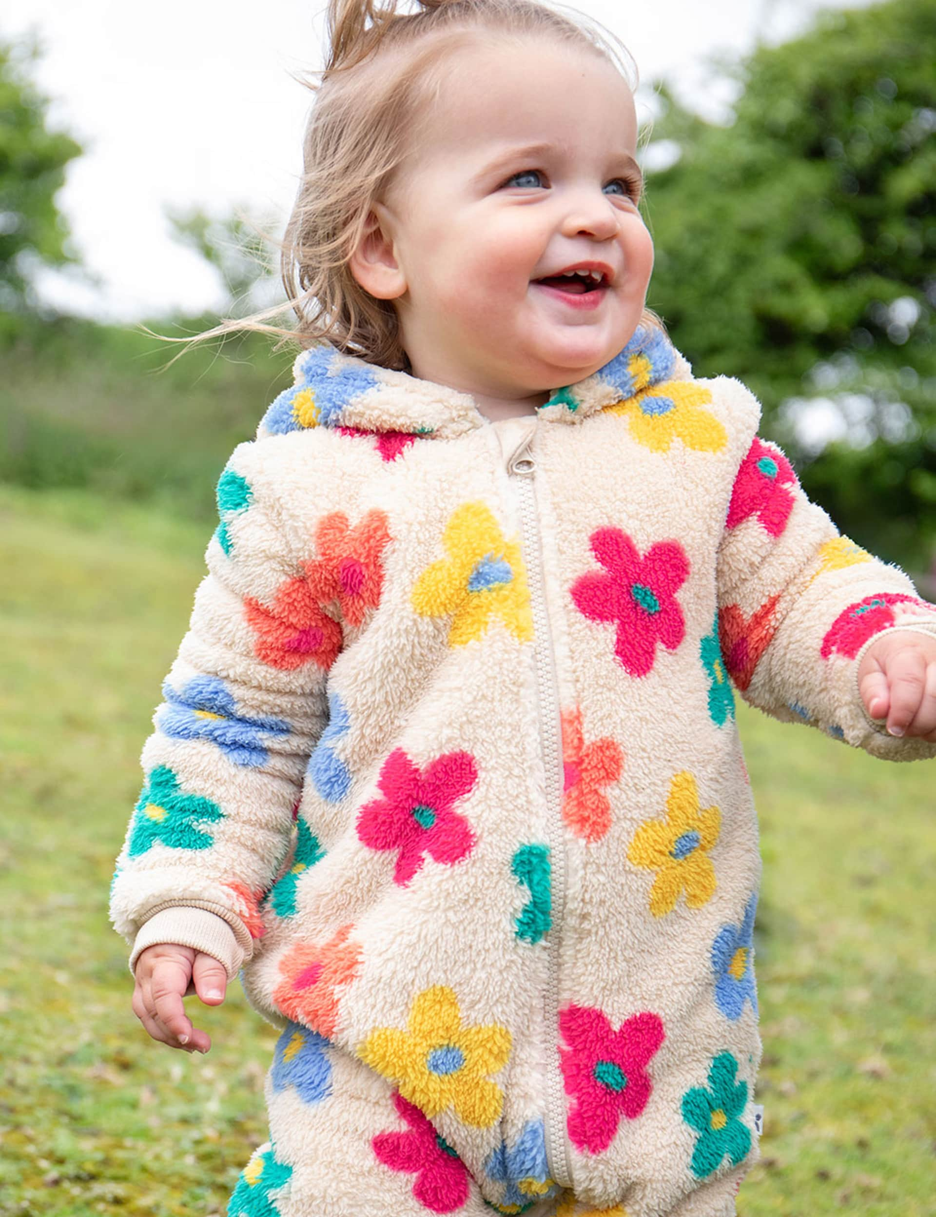 Frugi Girls Floral Fleece Hooded Zip All in One (0-3 Yrs) - 2-3 Y - Cream Mix, Cream Mix