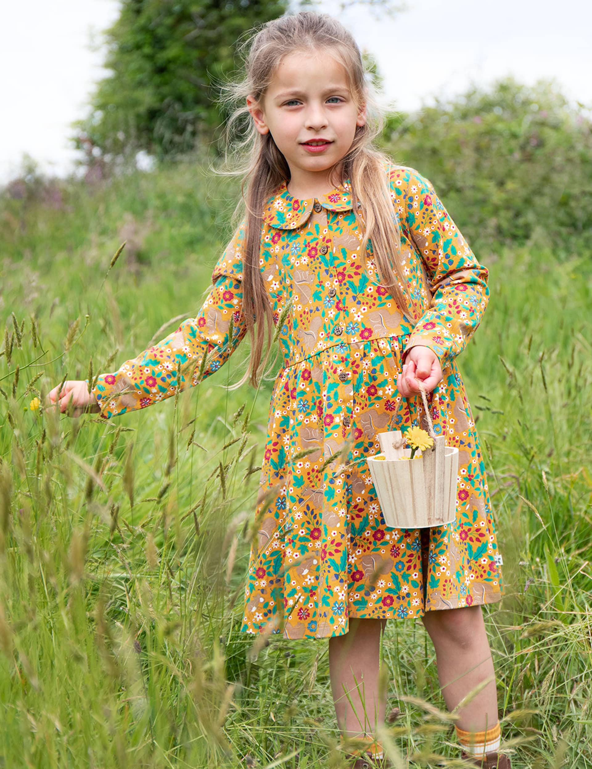 Frugi Girls Pure Cotton Floral Dress (0-8 Yrs) - 6-7 Y - Yellow Mix, Yellow Mix