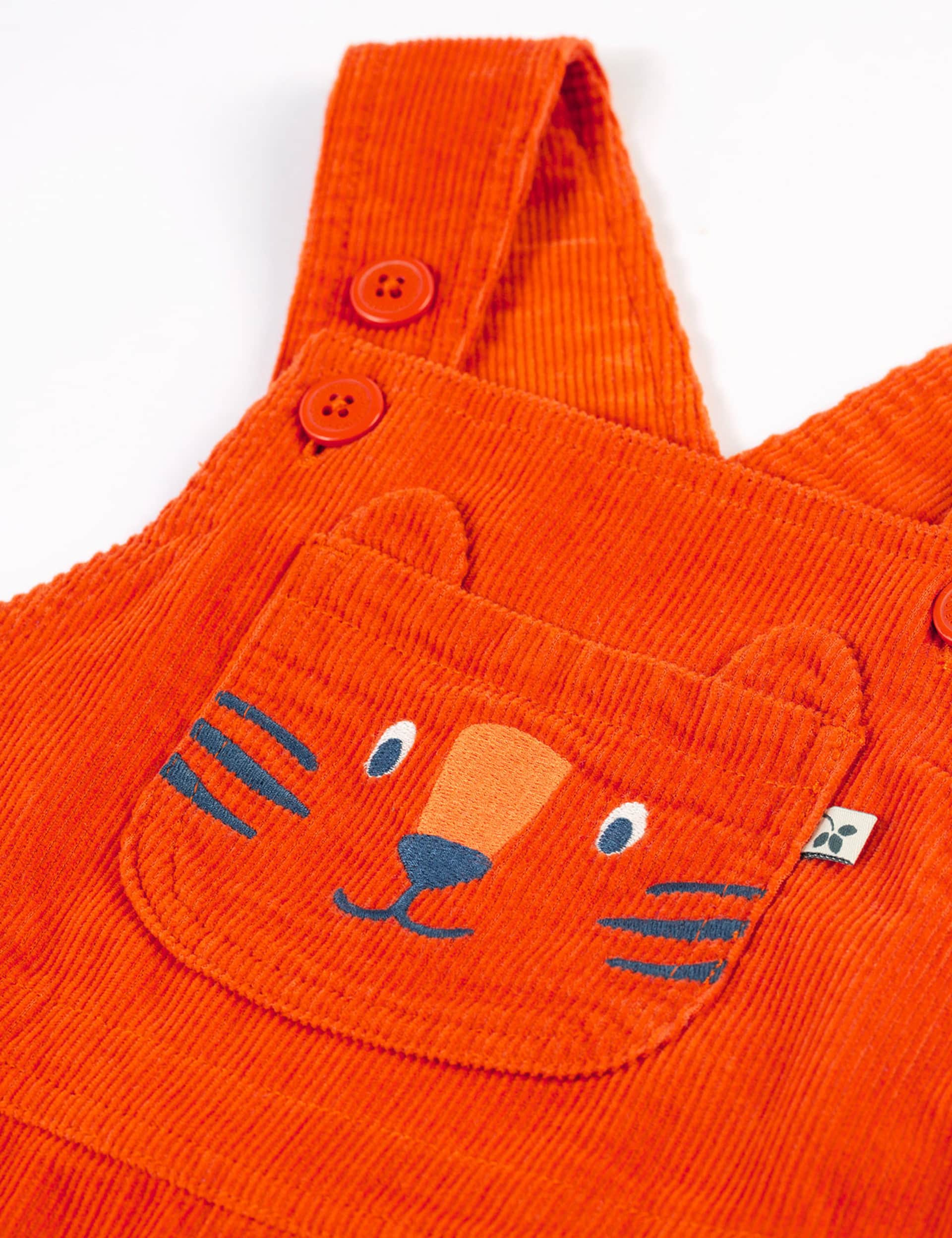 Frugi Boys Cord Tiger Dungarees (0-5 Yrs) - 0-3 M - Orange, Orange