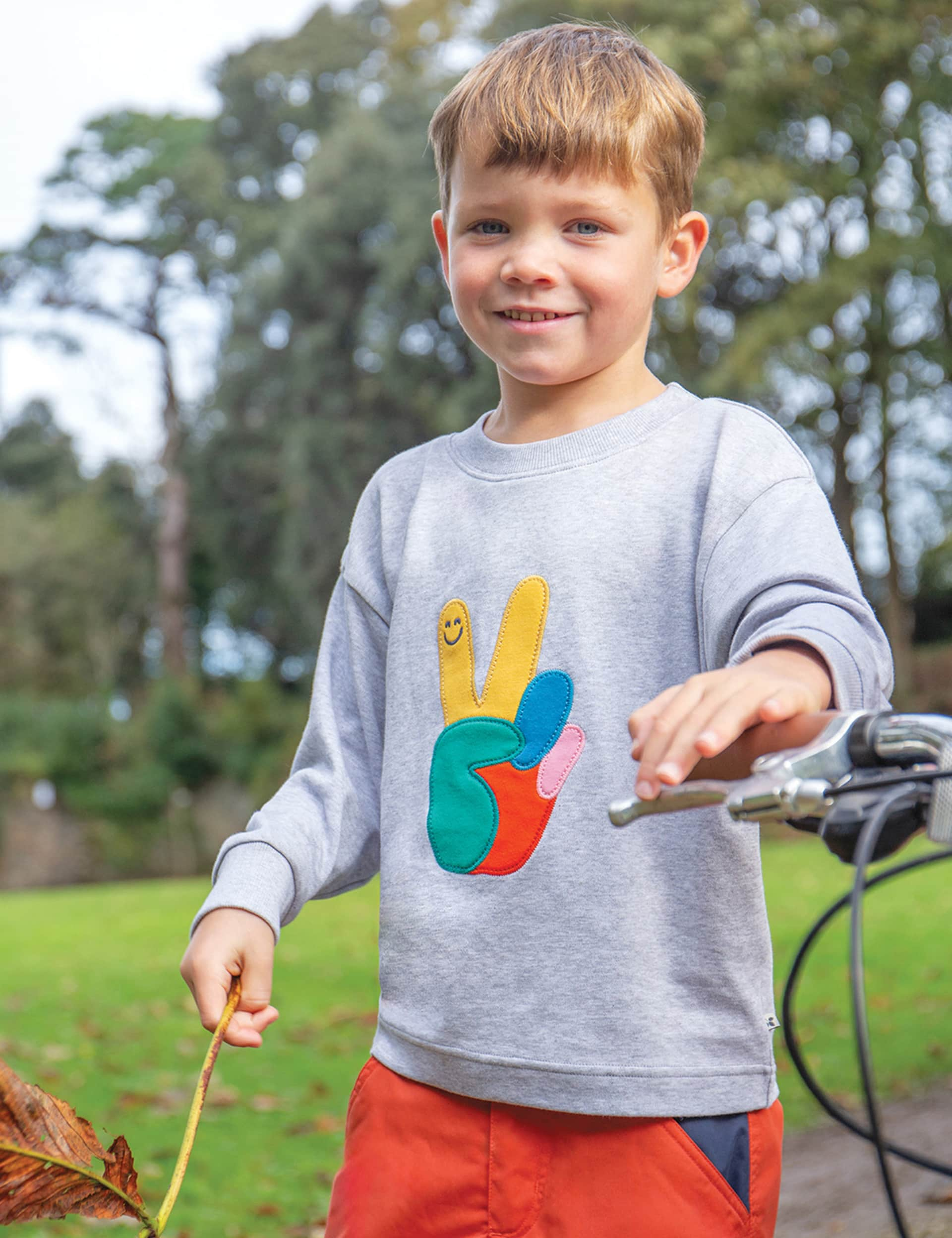 Frugi Boys Pure Cotton Peace Sign Top (2-10 Yrs) - 3-4 Y - Grey Mix, Grey Mix