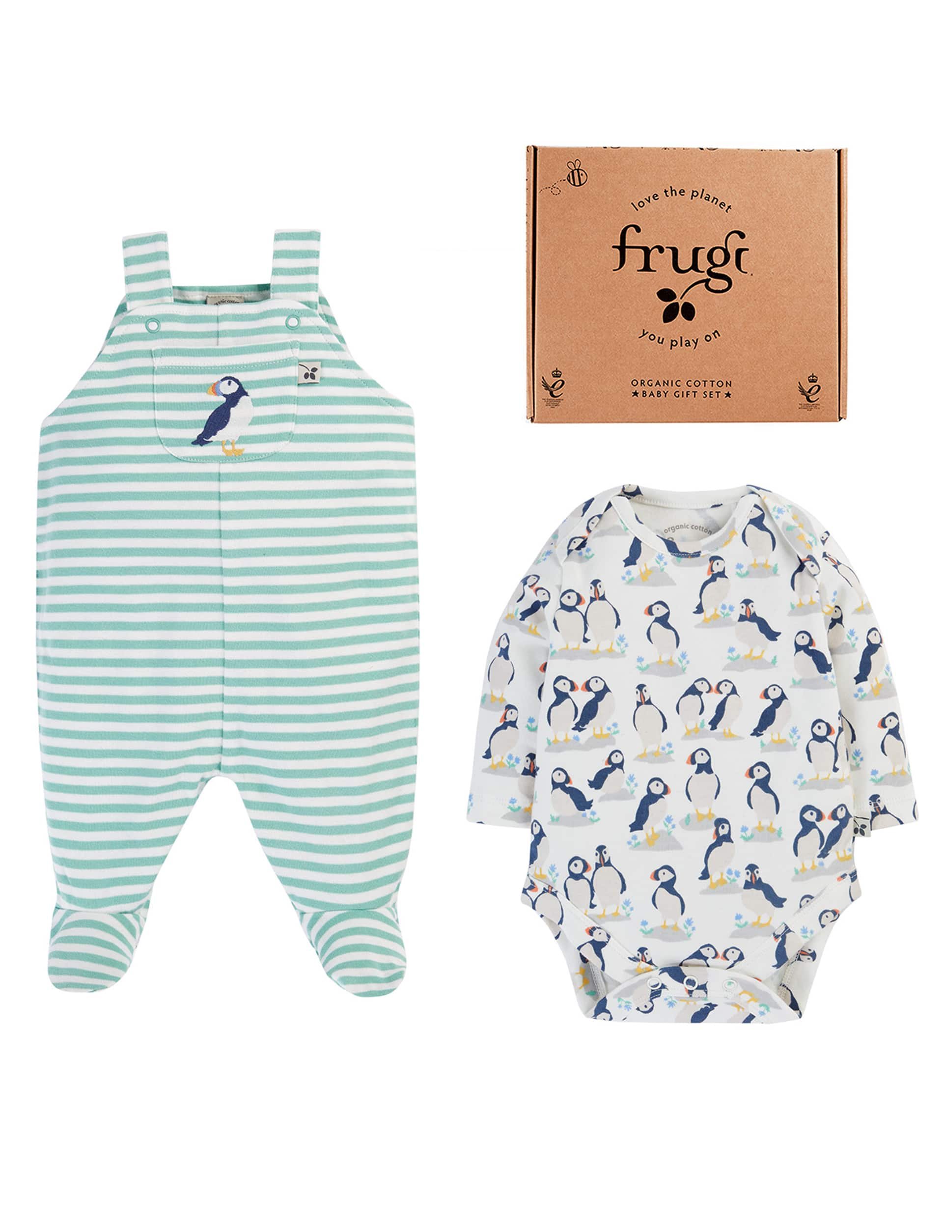 Frugi 2pc Pure Cotton Puffin Outfit Gift Set (0-12 Mths) - 3-6M - Light Blue Mix, Light Blue Mix