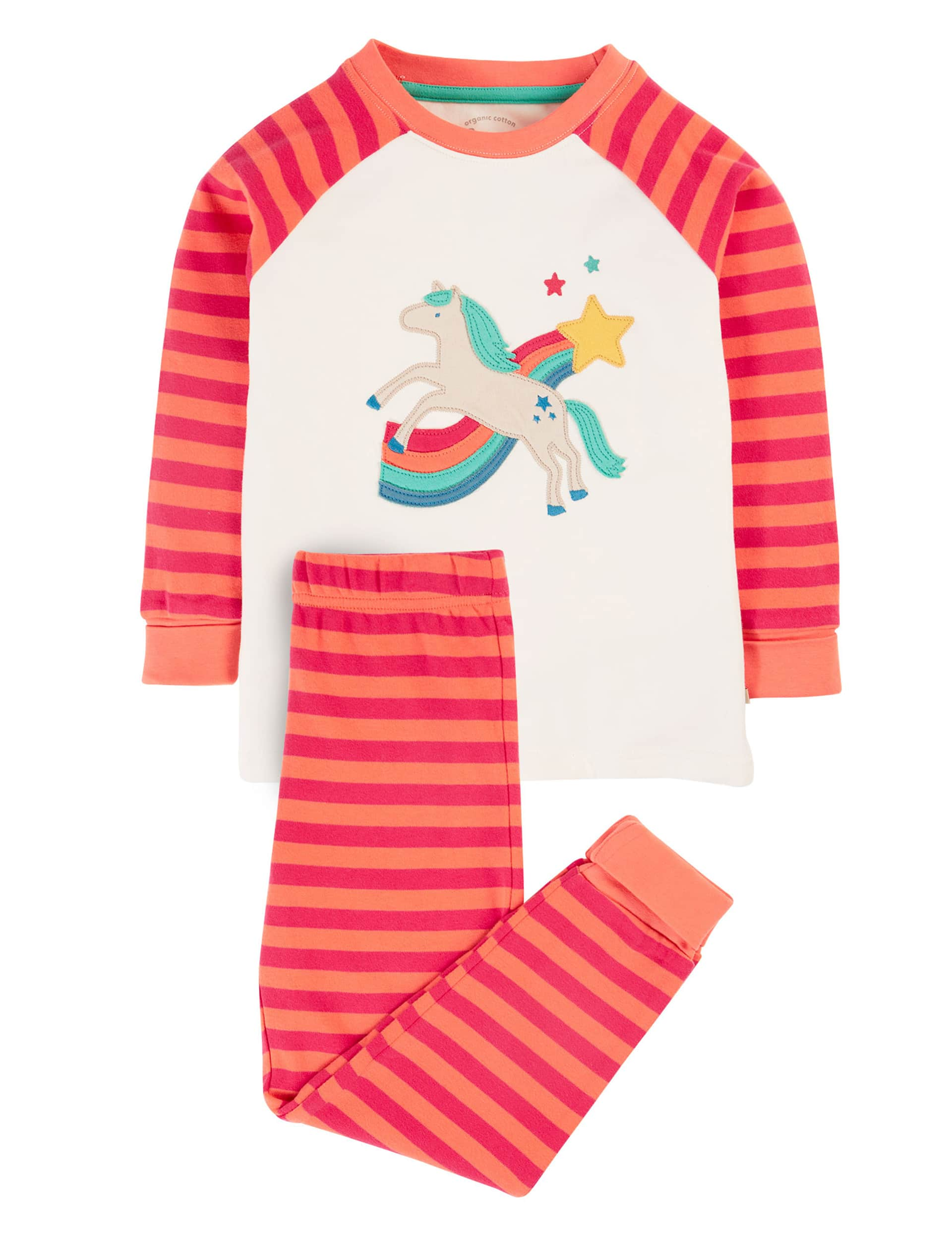 Frugi Girls Pure Cotton Striped Pony Pyjamas (2-10 Yrs) - 3-4 Y - Orange Mix, Orange Mix