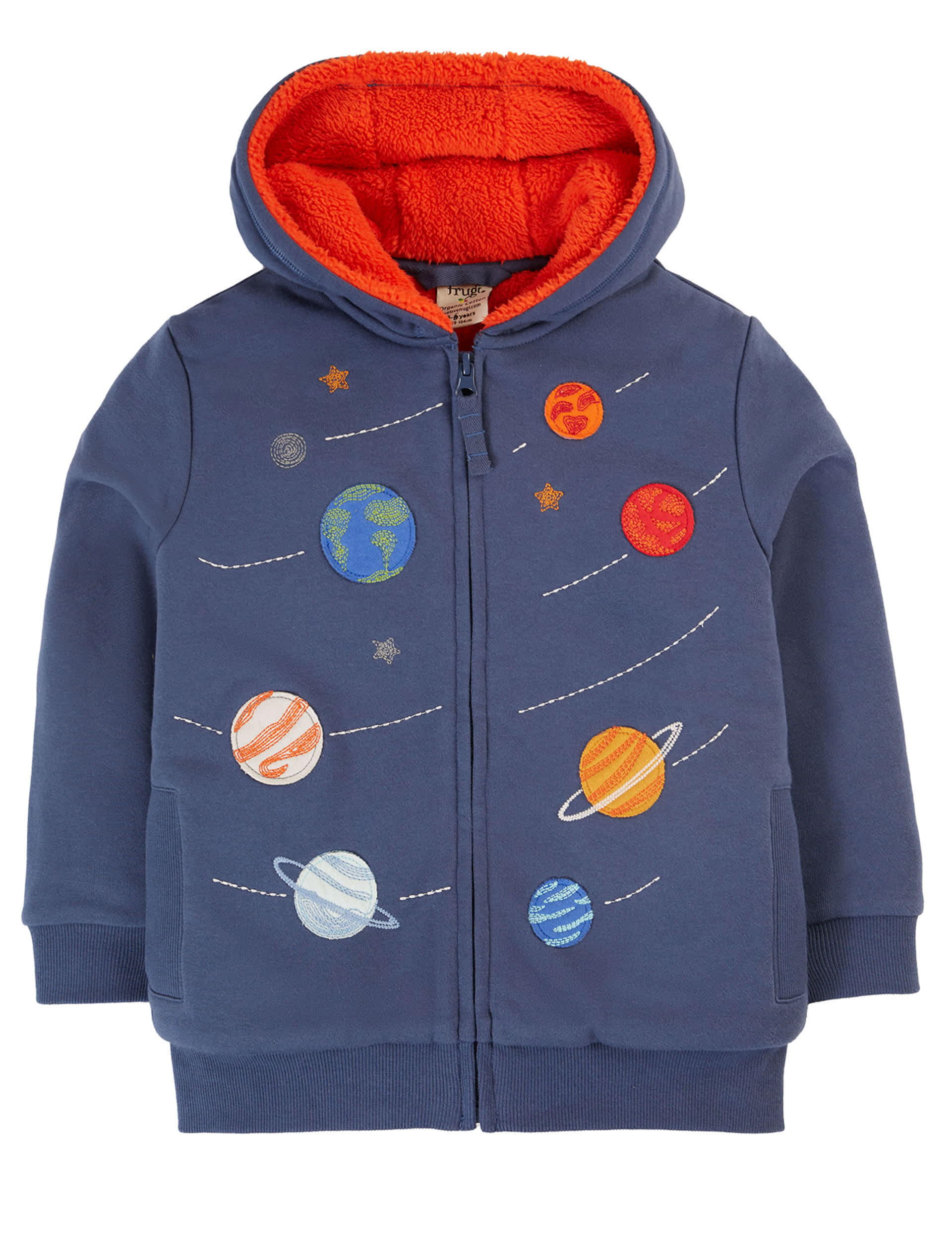 Frugi Boys Cotton Rich Fleece Lined Space Zip Hoodie (2-10 Yrs) - 6-7 Y - Navy Mix, Navy Mix