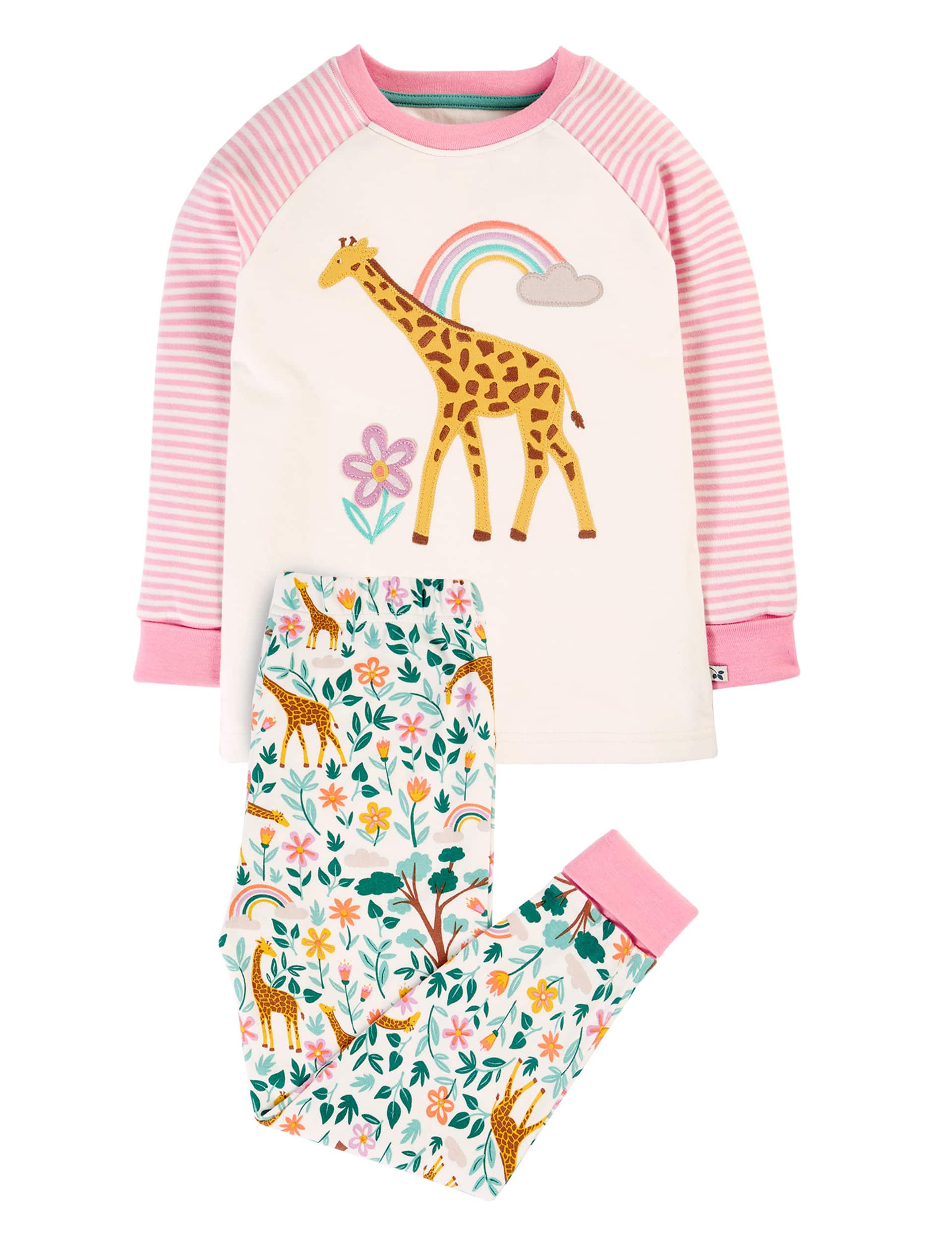 Frugi Girls Pure Cotton Giraffe Pyjamas (2-10 Yrs) - 5-6 Y - White Mix, White Mix