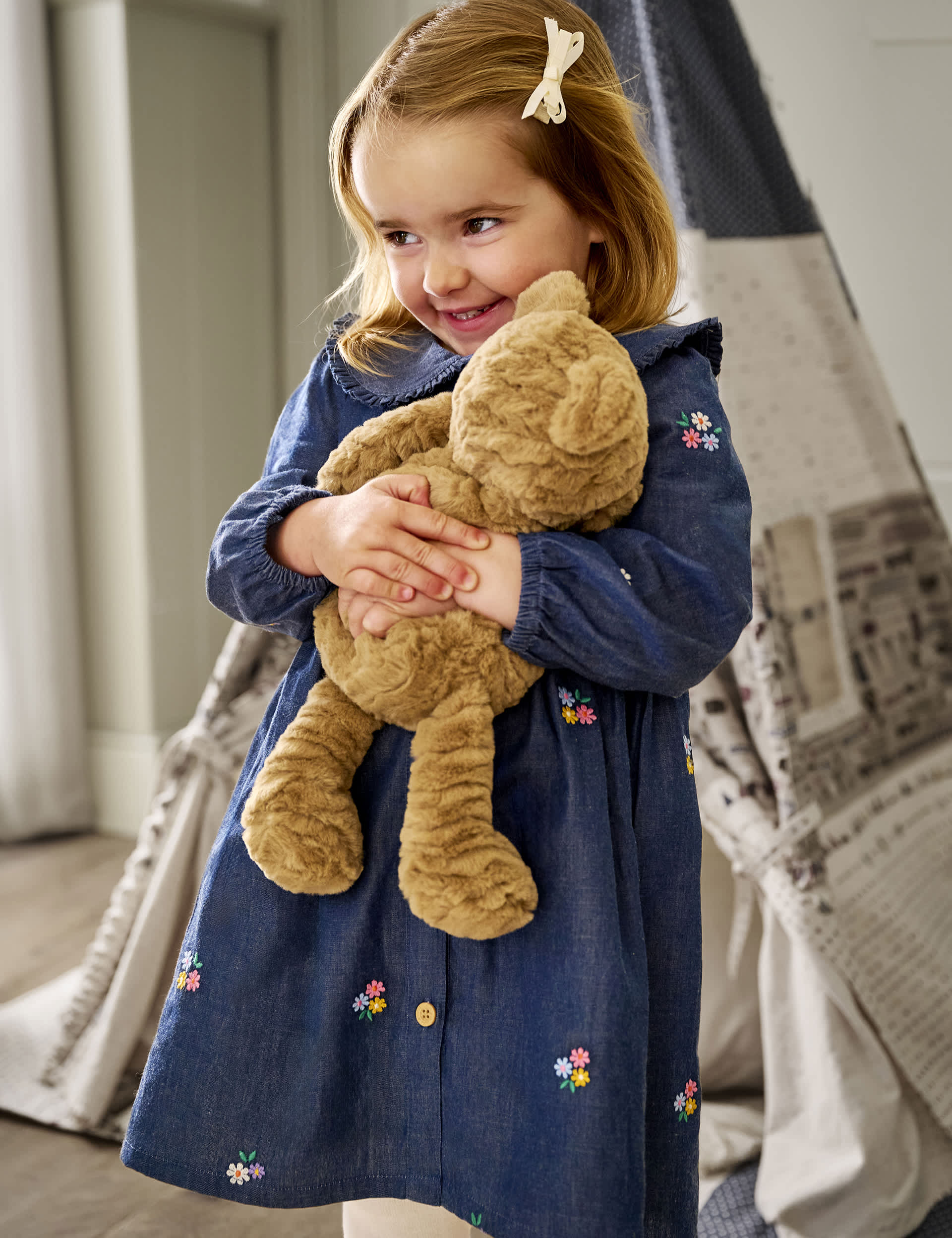 Jojo Maman Bebe Girls Cotton Rich Flower Embroidered Dress (6 Mths