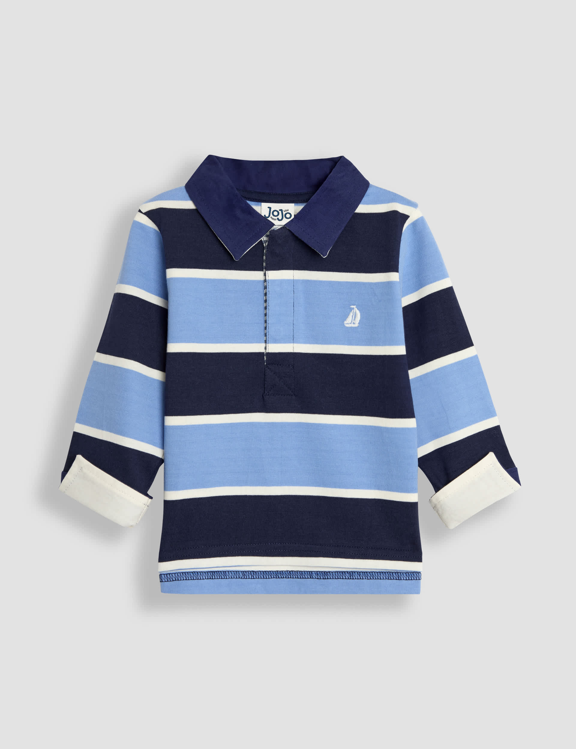 Jojo Maman Bb Boys Pure Cotton Striped Rugby Top (6 Mths - 6 Yrs) - 12-18 - Blue Mix, Blue Mix