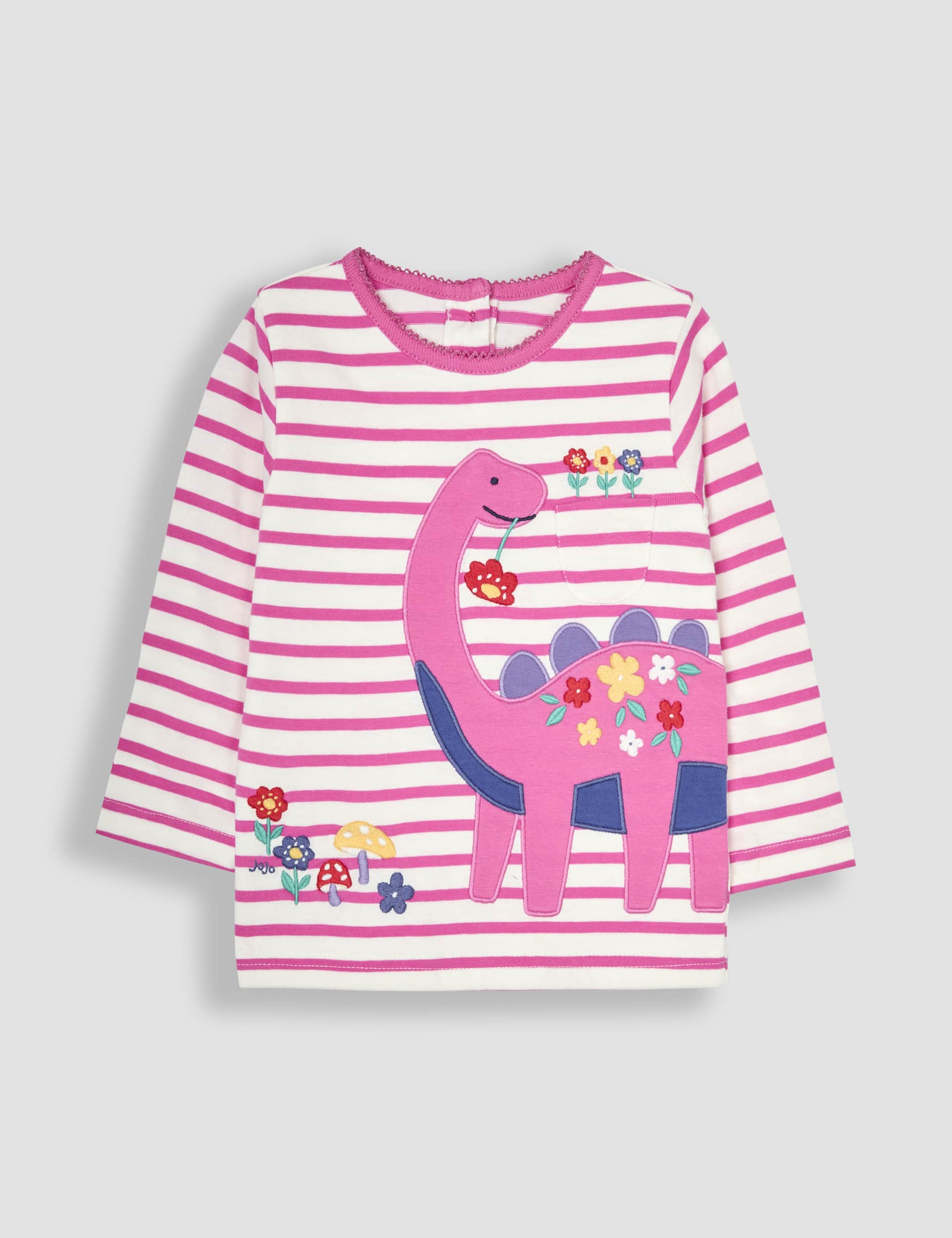 Jojo Maman Bb Girls Pure Cotton Dinosaur Top (6 Mths - 6 Yrs) - 12-18 - Fuchsia Mix, Fuchsia Mix