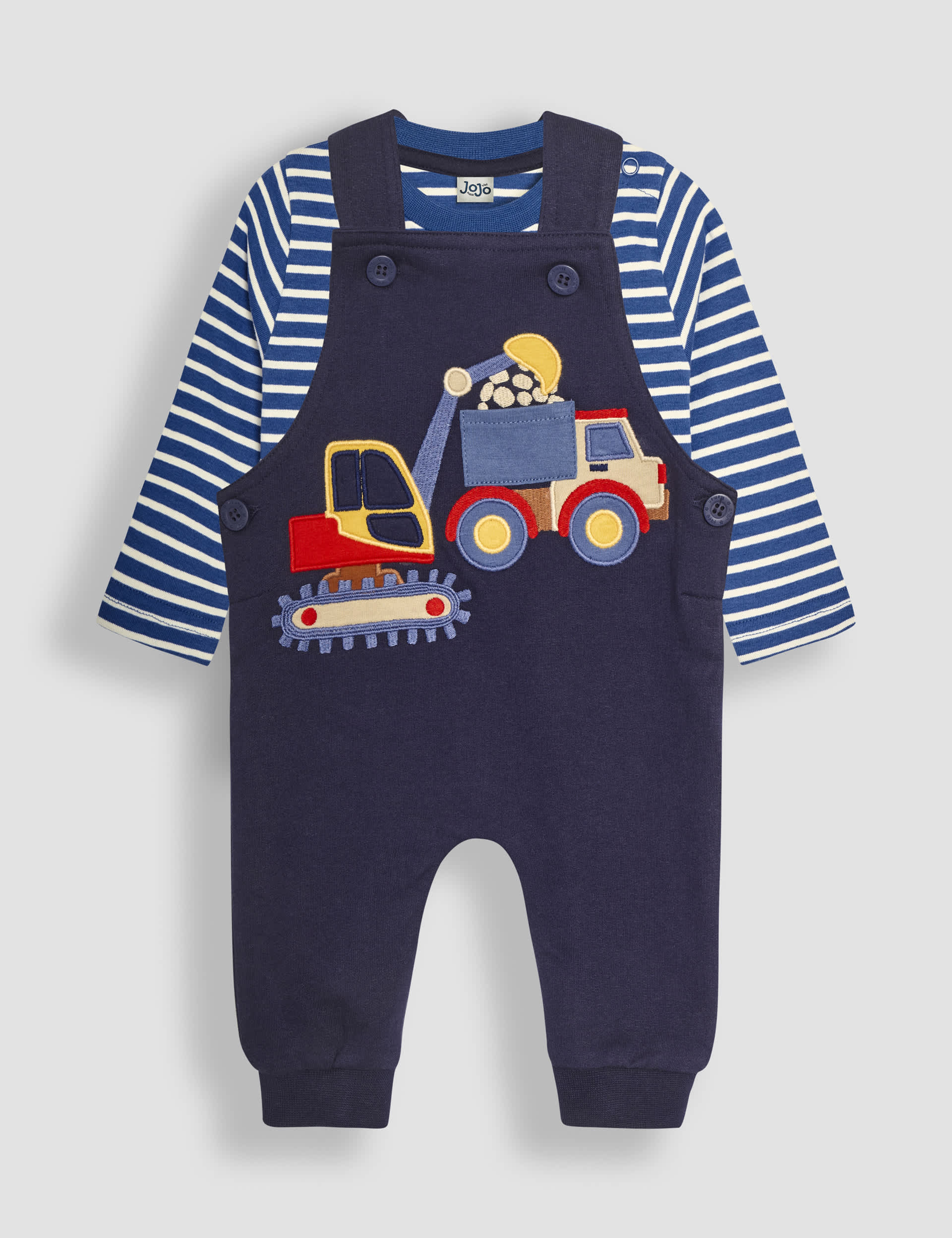 Jojo Maman Bb Boys 2pc Pure Cotton Digger Applique Outfit (0-24 Mths) - 0-3 M - Navy Mix, Navy Mix