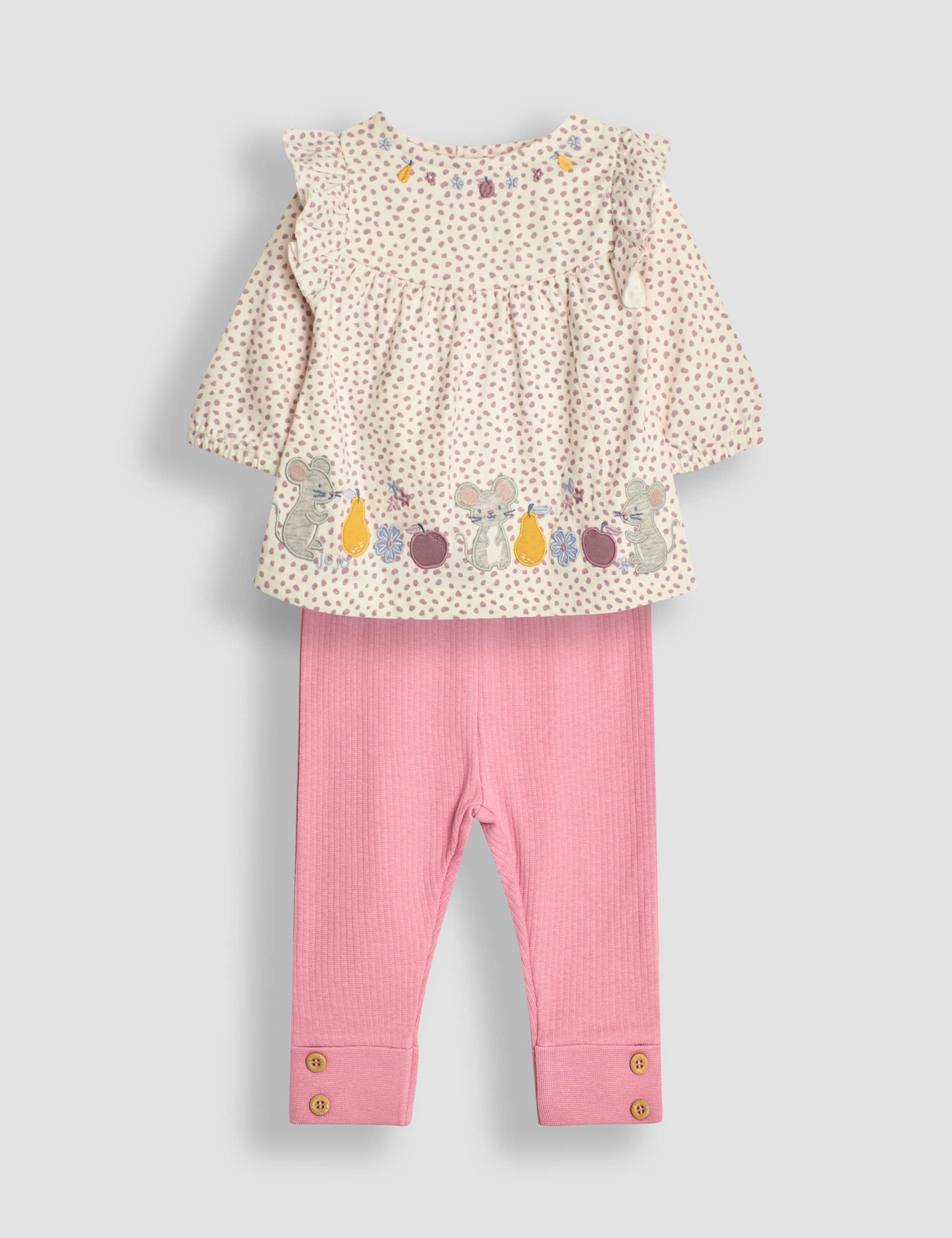 Jojo Maman Bb Girls 2pc Pure Cotton Mouse Outfit (0-4 Yrs) - 6-12M - Pink Mix, Pink Mix