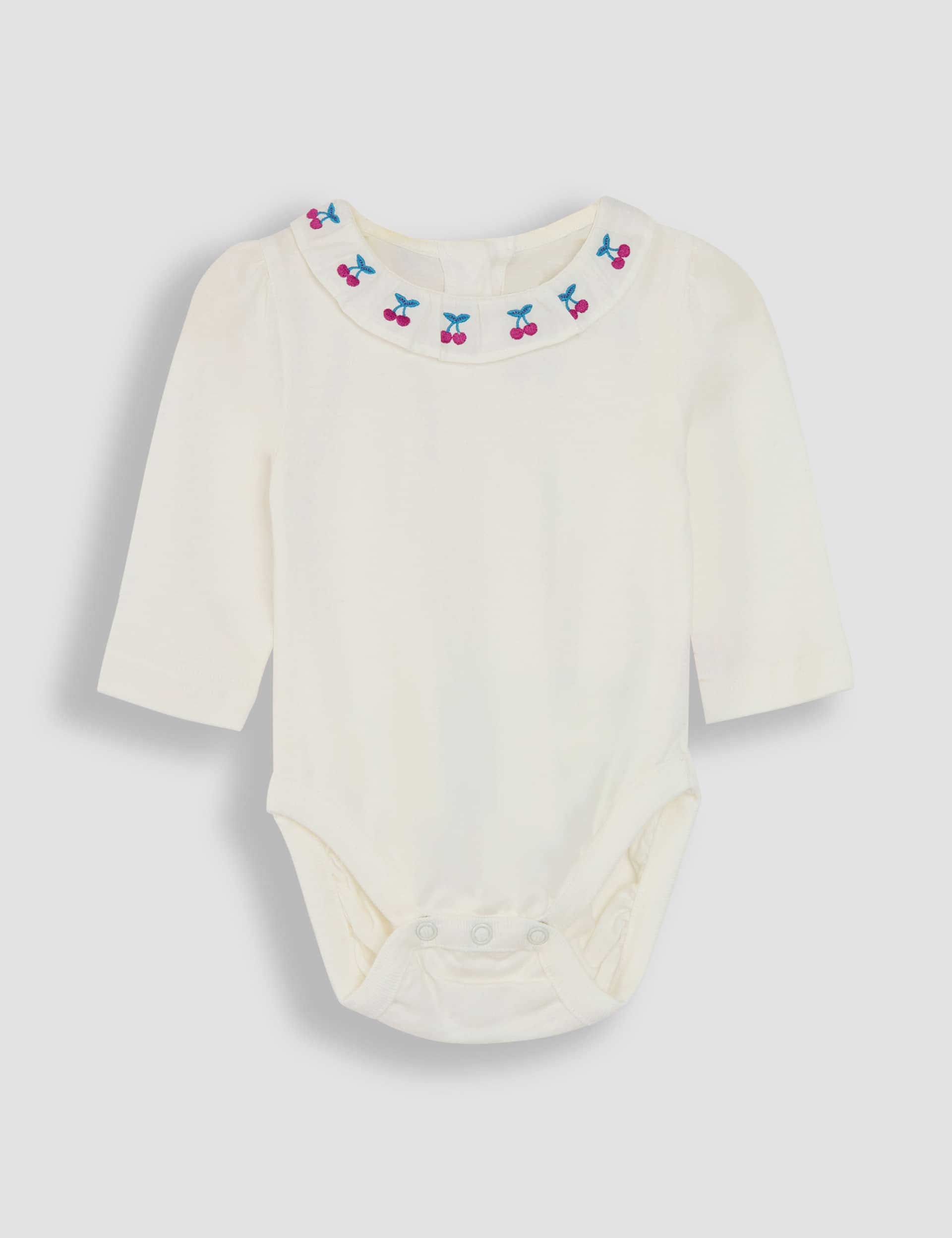 Jojo Maman Bb Girls Pure Cotton Embroidered Bodysuit (0-3 Yrs) - 6-12M - Cream Mix, Cream Mix