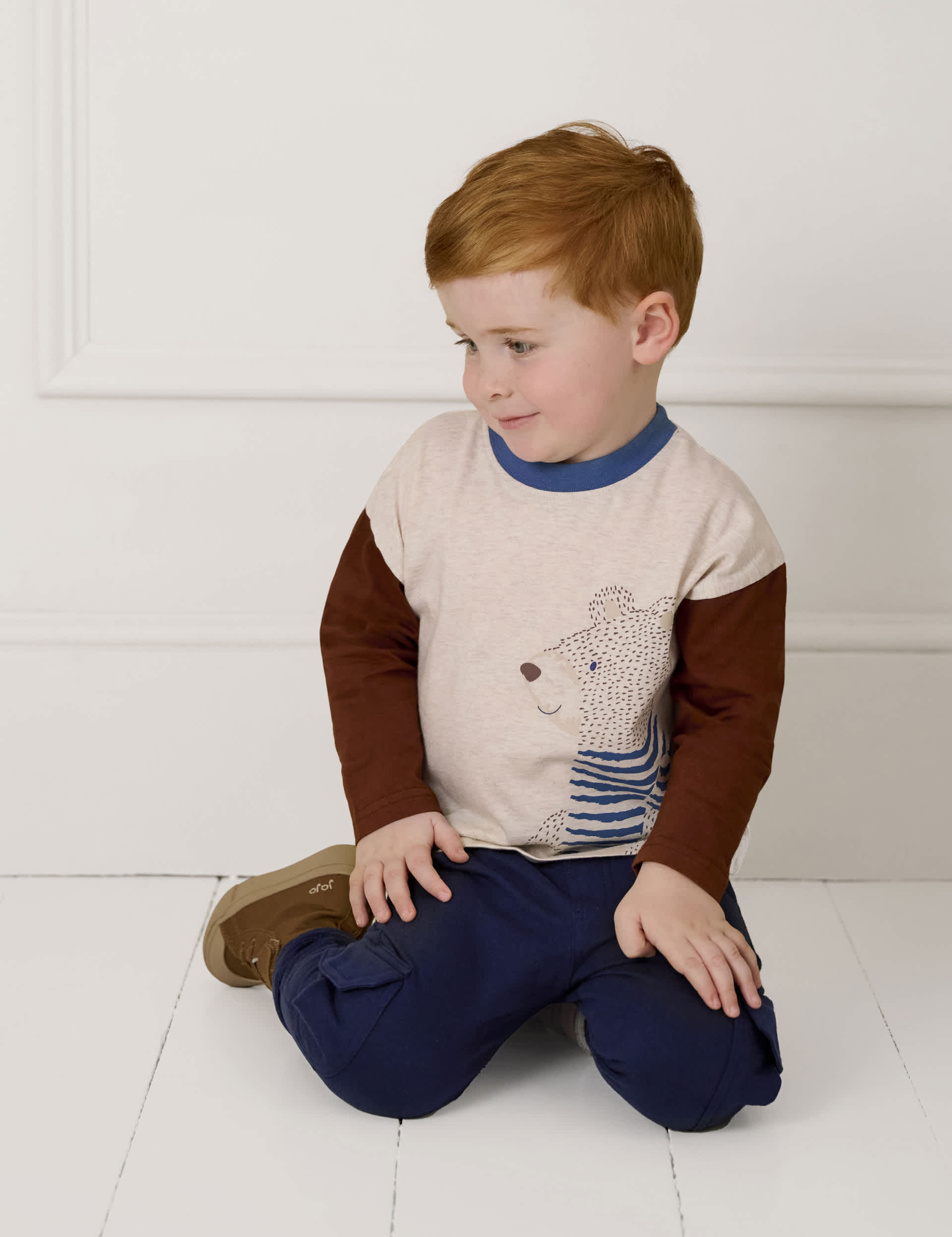 Jojo Maman Bb Boys Pure Cotton Bear Print Top (6 Mths-6 Yrs) - 2-3 Y - Natural Mix, Natural Mix