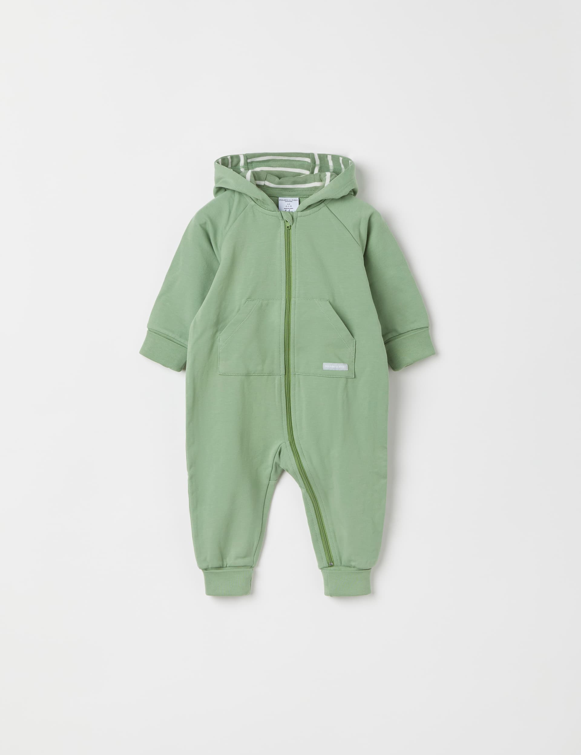 Polarn O. Pyret Cotton Rich Hooded Zip All In One (7lbs -24 Mths) - 2-4M - Green, Green,Ecru