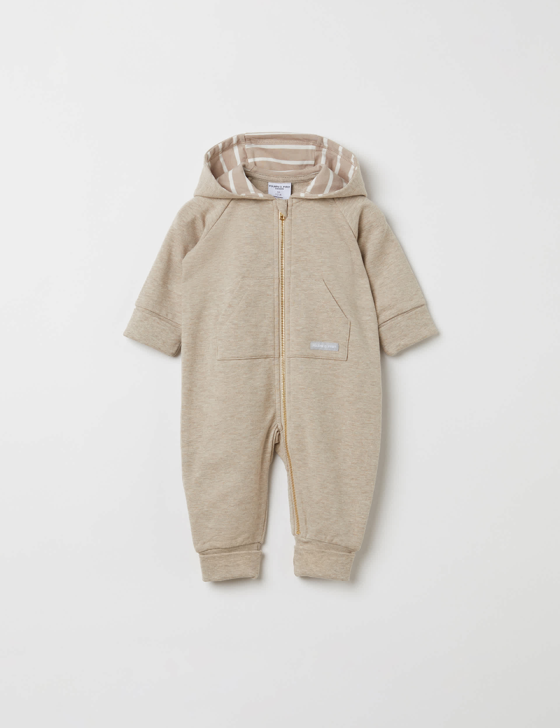 Polarn O. Pyret Cotton Rich Hooded Zip All In One (7lbs -24 Mths) - 6-9 M - Ecru, Green,Ecru