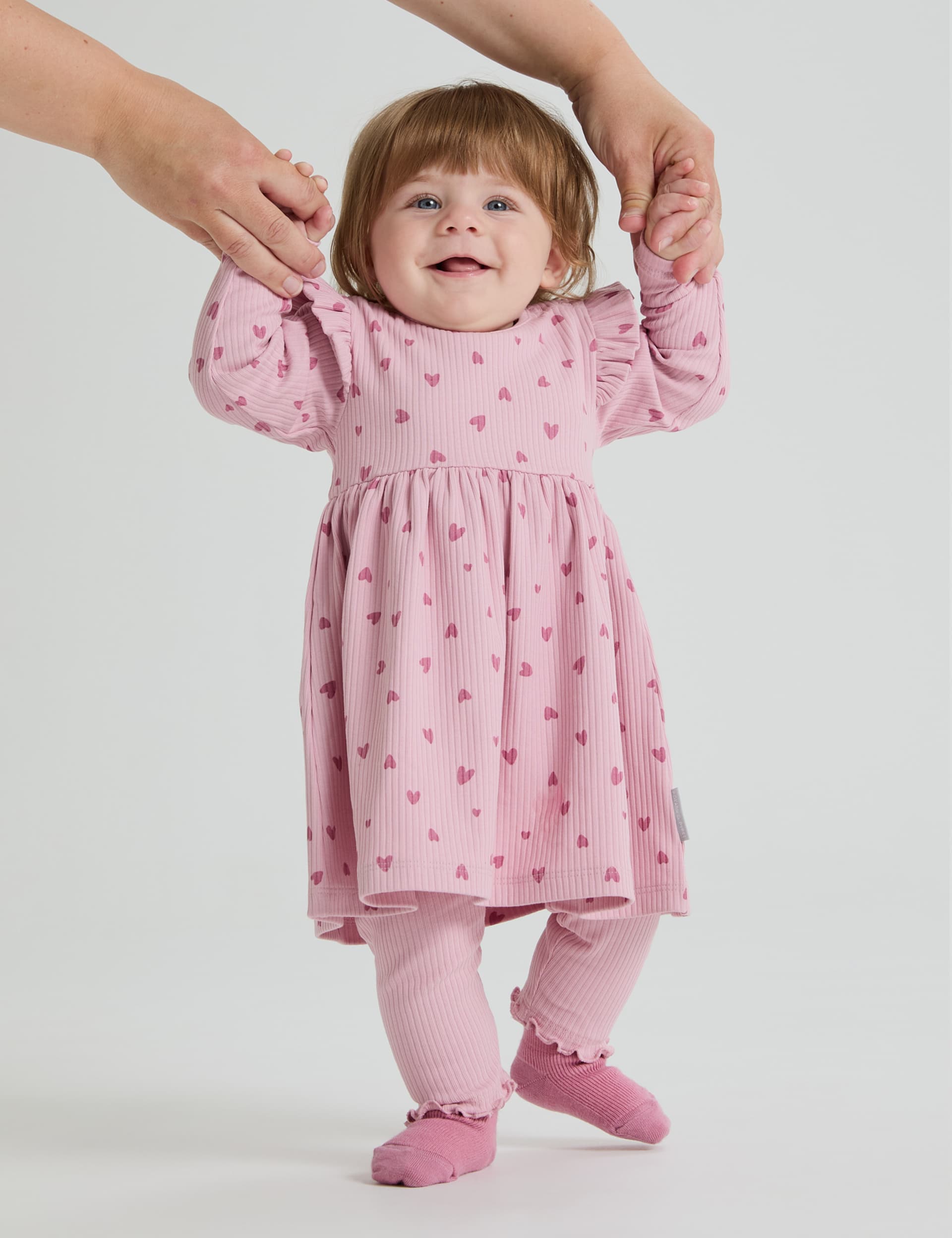 Polarn O. Pyret Girls Cotton Rich Heart Print Dress (1-12 Mths) - 9-12M - Pink Mix, Pink Mix