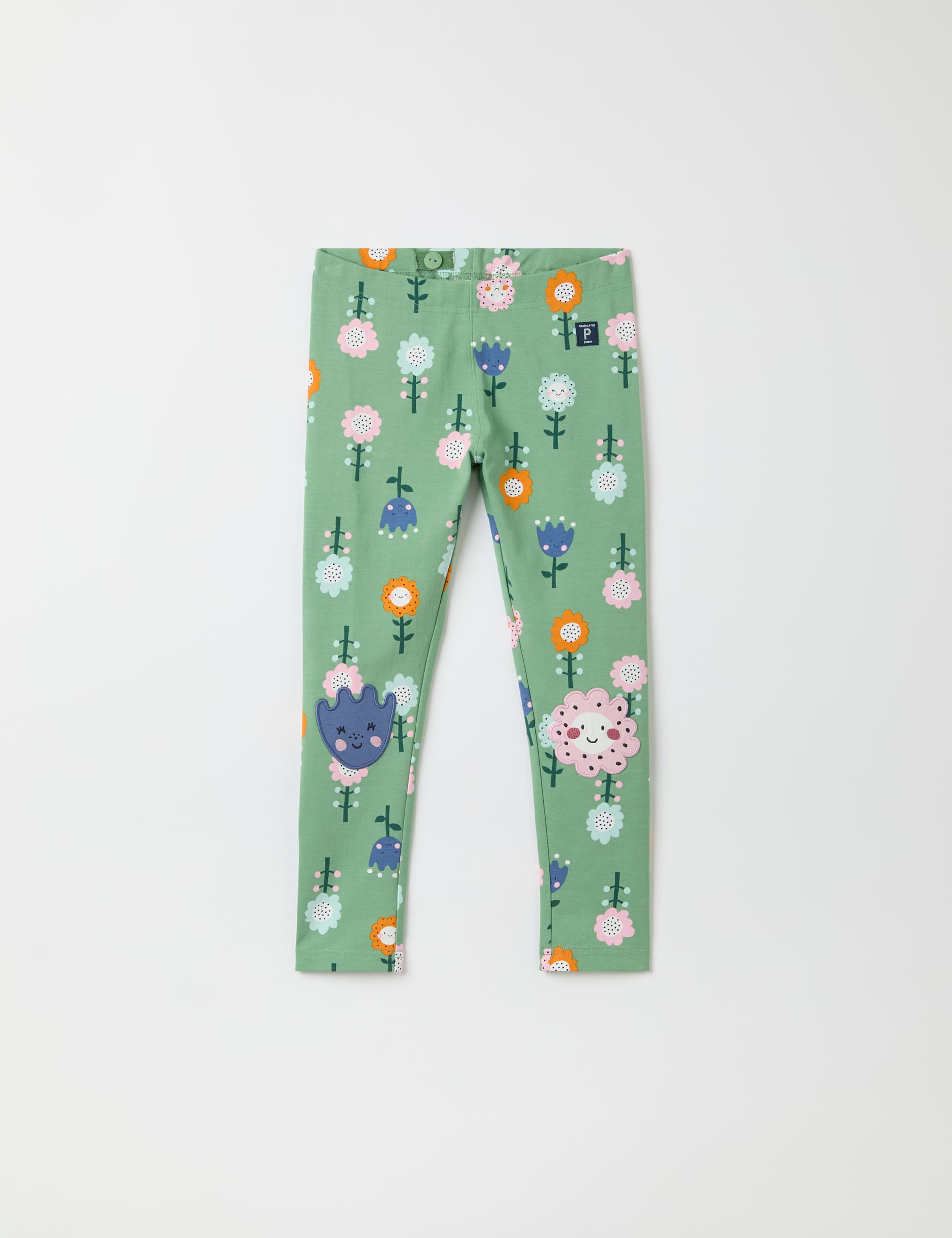 Polarn O. Pyret Girls Cotton Rich Floral Leggings (1-7 Yrs) - 4-5 Y - Green Mix, Green Mix