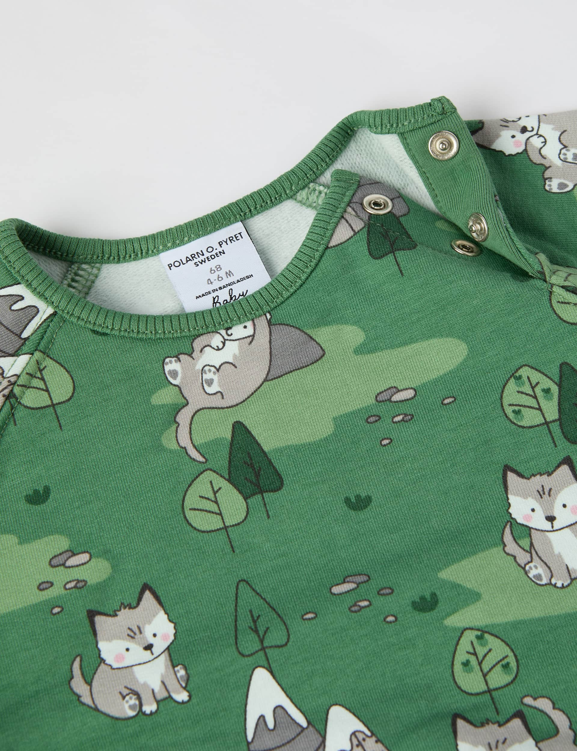 Polarn O. Pyret Cotton Rich Wolf Print Sweatshirt (1-24 Mths) - 1-2 M - Green Mix, Green Mix