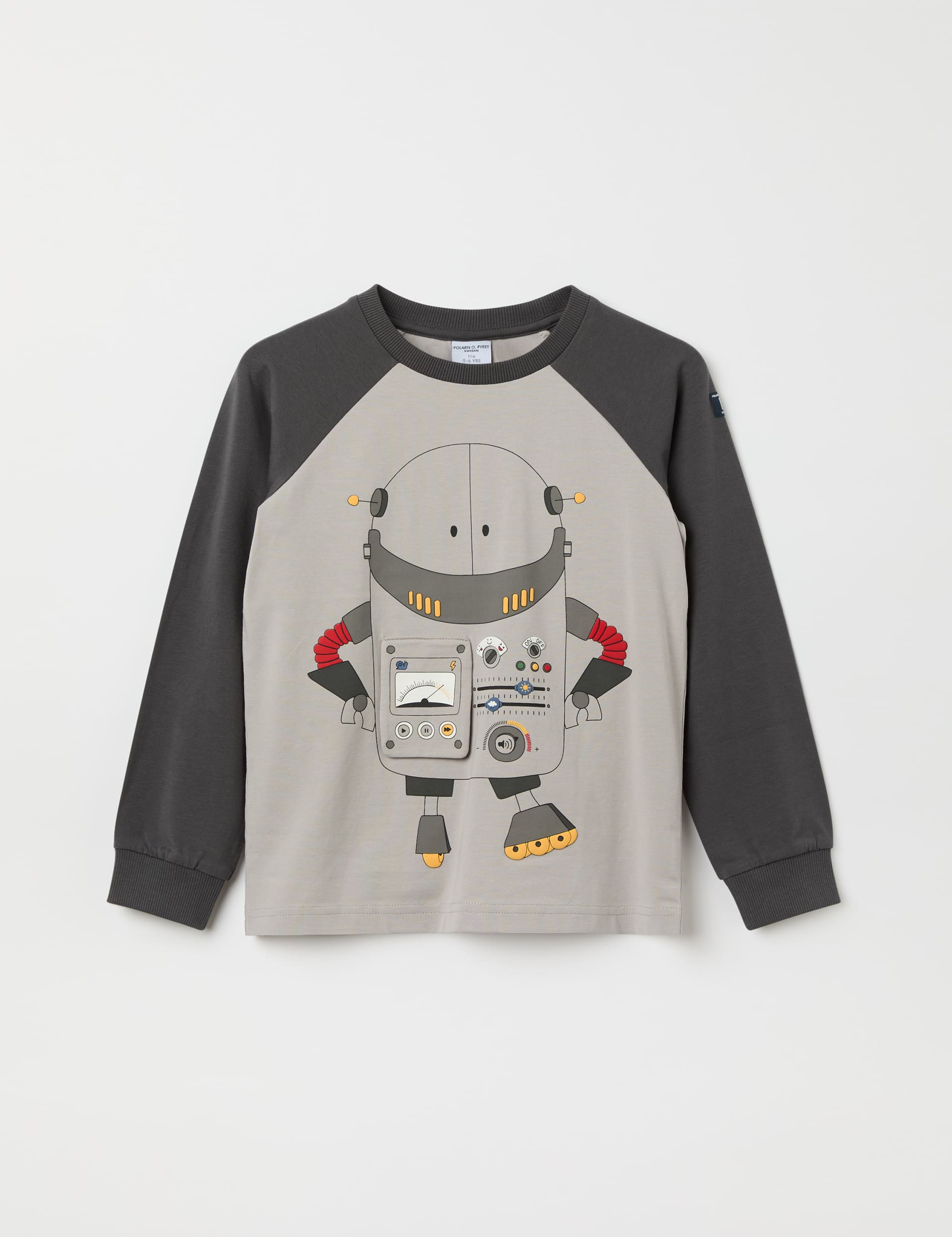 Polarn O. Pyret Boys Cotton Rich Robot Print Top (12 Mths-7 Yrs) - 12-18 - Grey Mix, Grey Mix