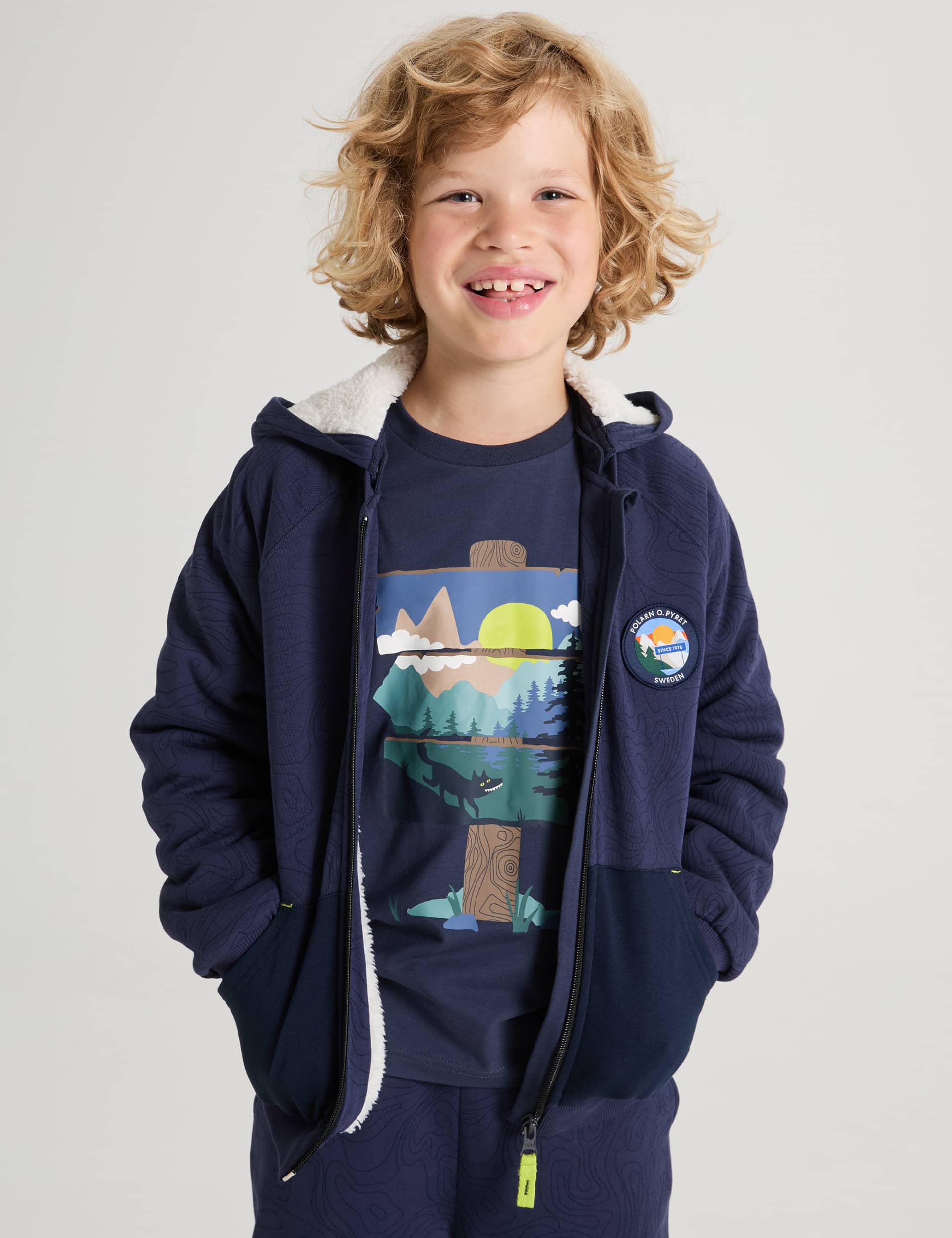 Polarn O. Pyret Boys Fleece Lined Hoodie with Detachable Hood (12 Mths-10 Yrs) - 4-5 Y - Navy, Navy