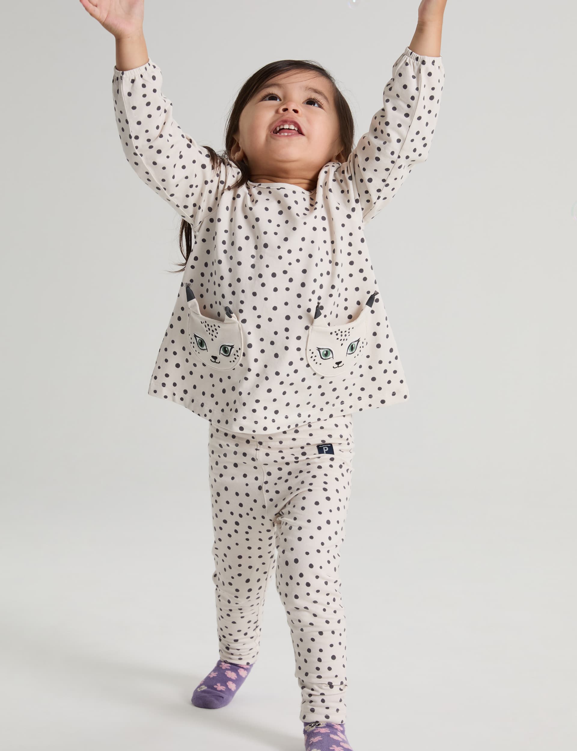 Polarn O. Pyret Girls Cotton Rich Polka Dot Leggings (12 Mths-7 Yrs) - 4-5 Y - Beige Mix, Beige Mix