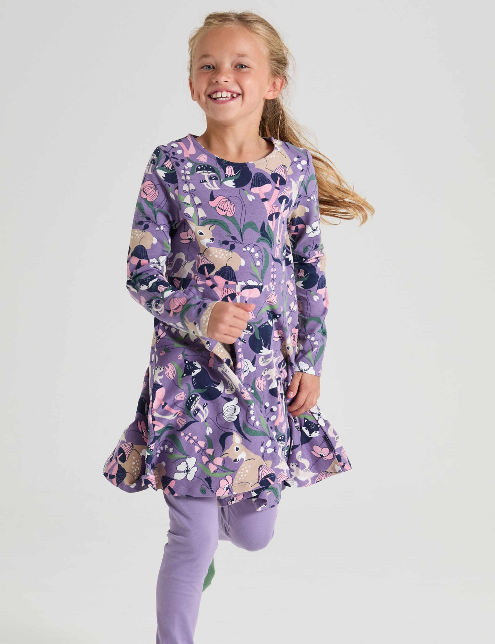 Polarn O. Pyret Girls Cotton Rich Patterned Dress (18 Mths - 10 Yrs) - 4-5 Y - Purple Mix, Purple Mi