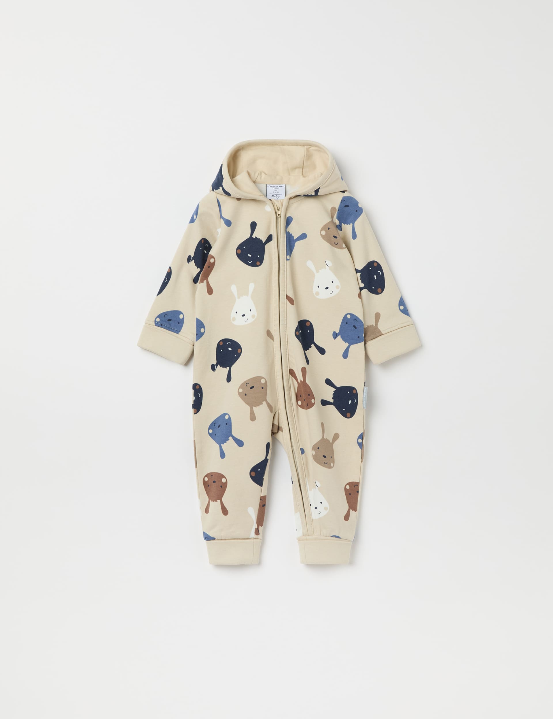 Polarn O. Pyret Pure Cotton Hooded Bunny All in One (1-12 Mths) - 1-2 M - Ecru Mix, Ecru Mix