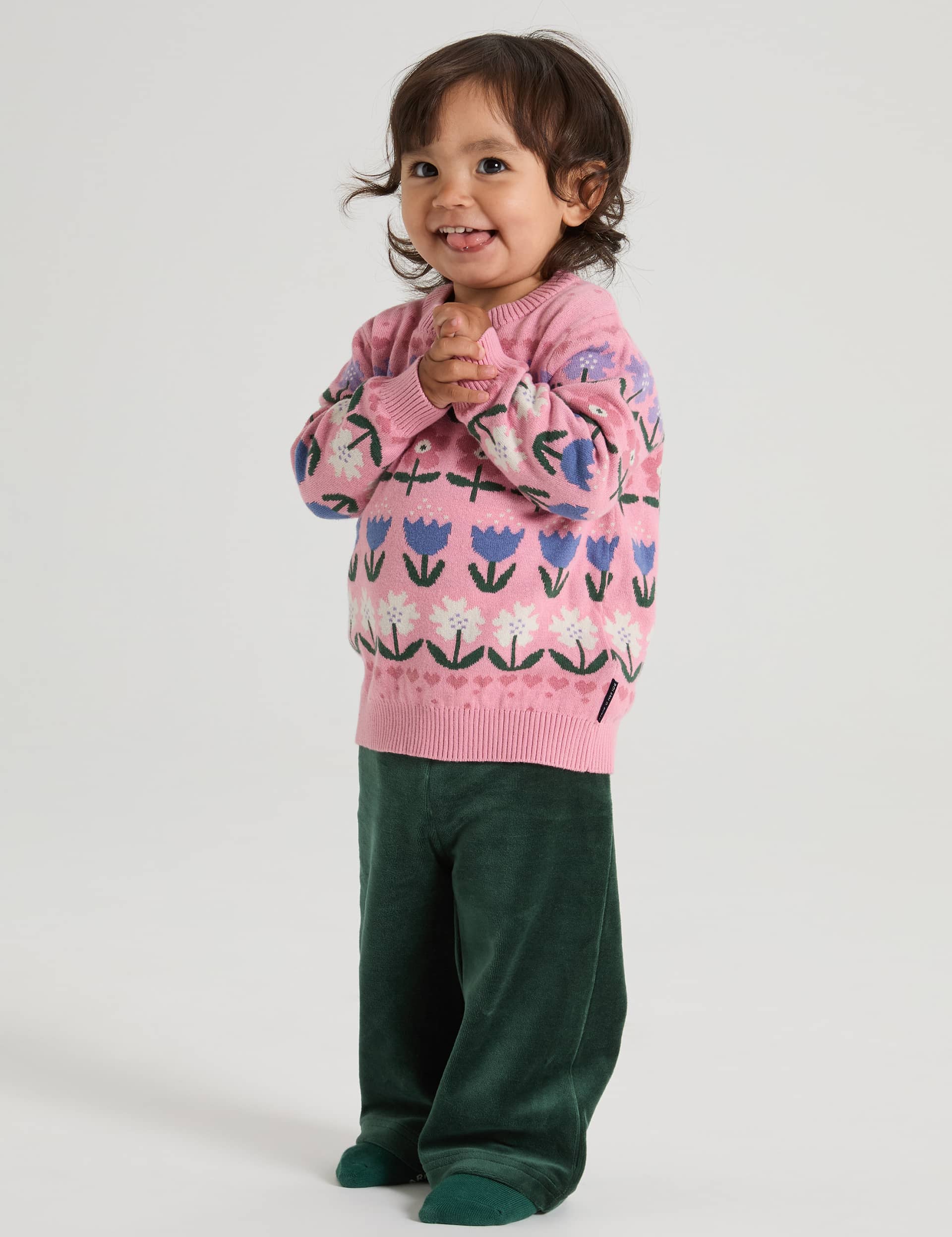 Polarn O. Pyret Girls Pure Cotton Floral Jumper (1-10 Yrs) - 4-5 Y - Pink Mix, Pink Mix